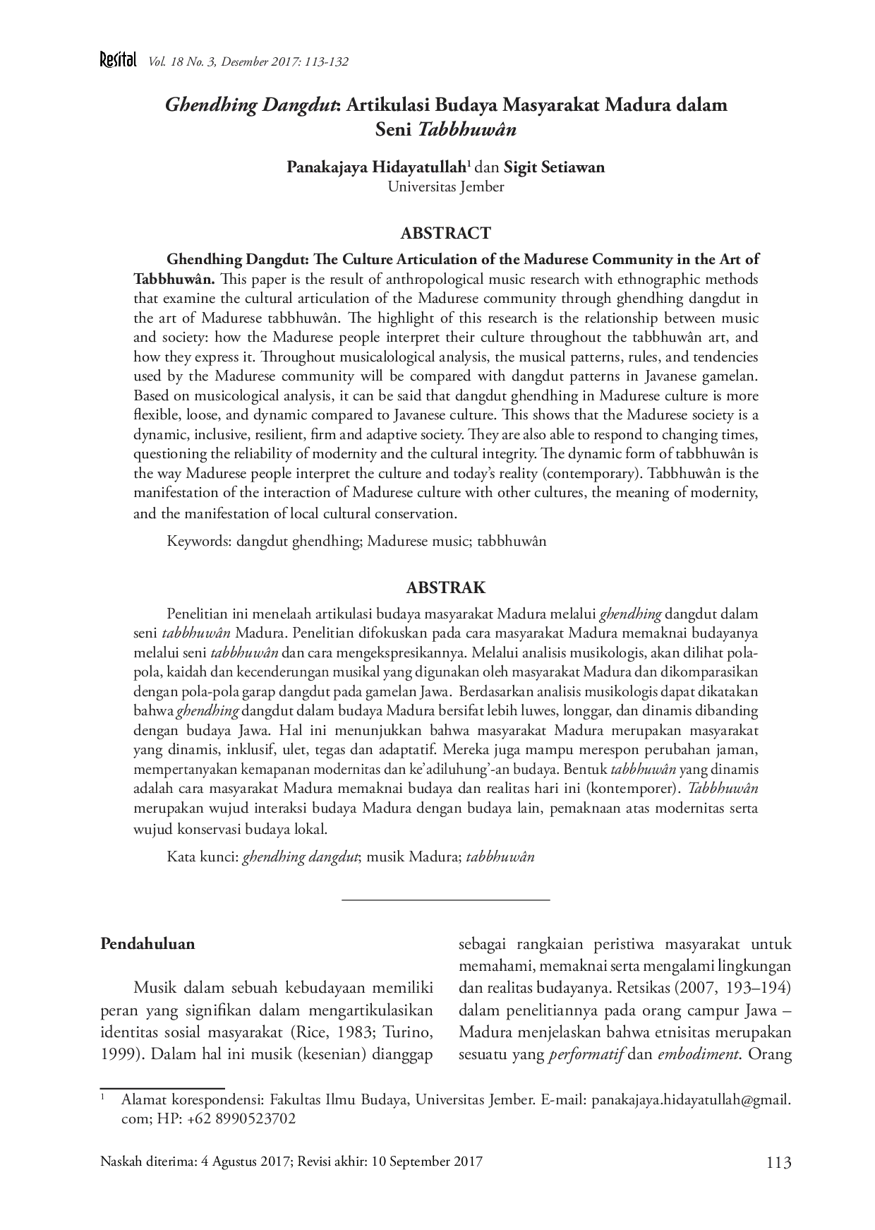 juris Ghending Dangdut Artikulasi Budaya Masyarakat Madura dalam Seni Tabbhuwan