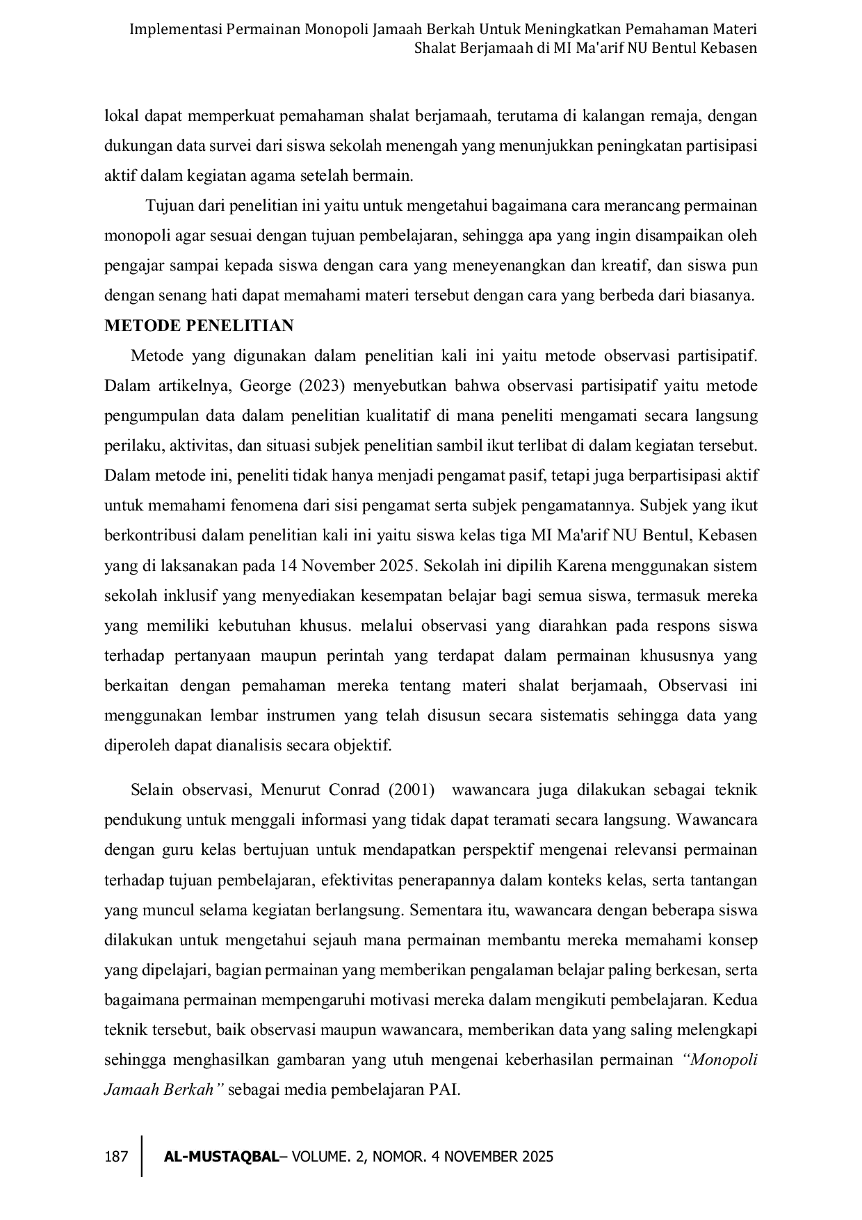 JURIS Implementasi Permainan Monopoli Jamaah Berkah Untuk Meningkatkan Pemahaman Materi Shalat Berjamaah di MI Ma arif NU Bentul Kebasen