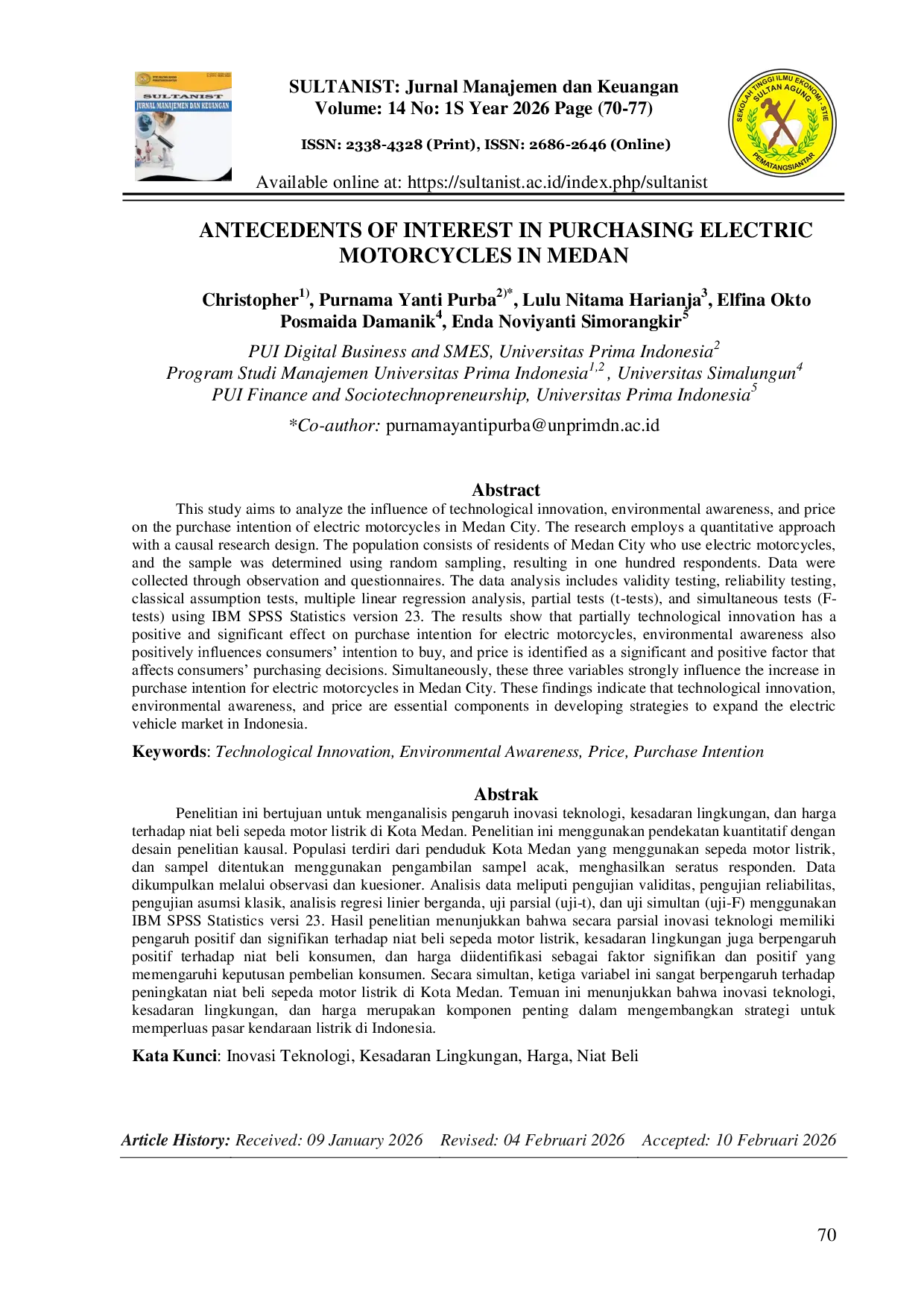 JURIS Antecedents of Interest in Purchasing Electric Motorcycles in Medan