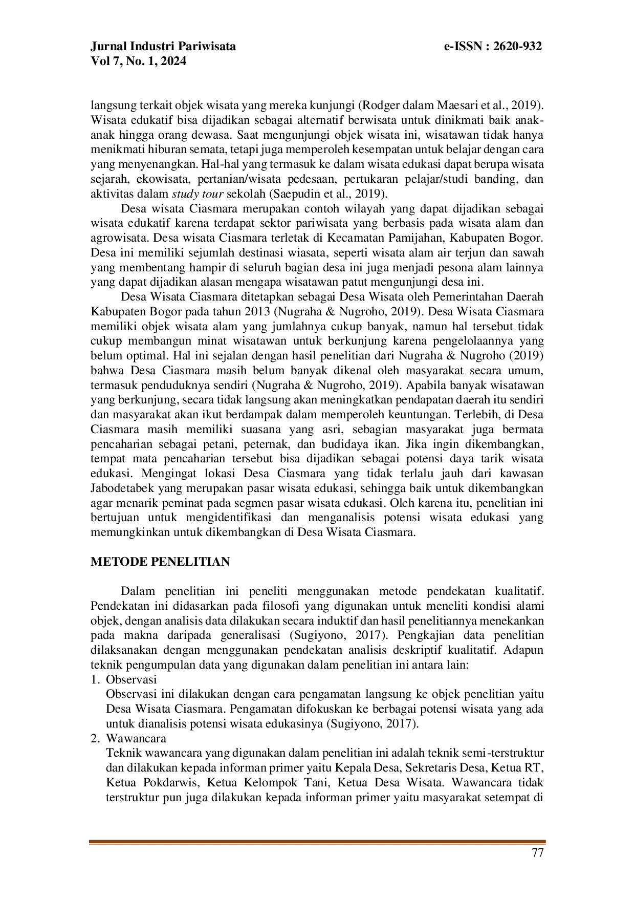 juris Analisis Potensi Wisata Edukasi di Desa Wisata Ciasmara Kabupaten Bogor