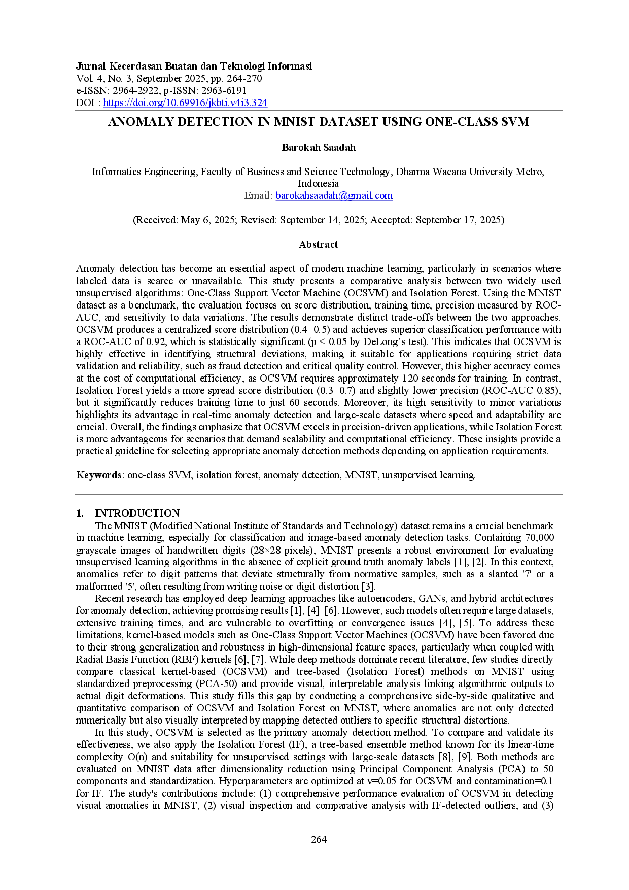 juris Anomaly Detection In Mnist Dataset Using One Class Svm