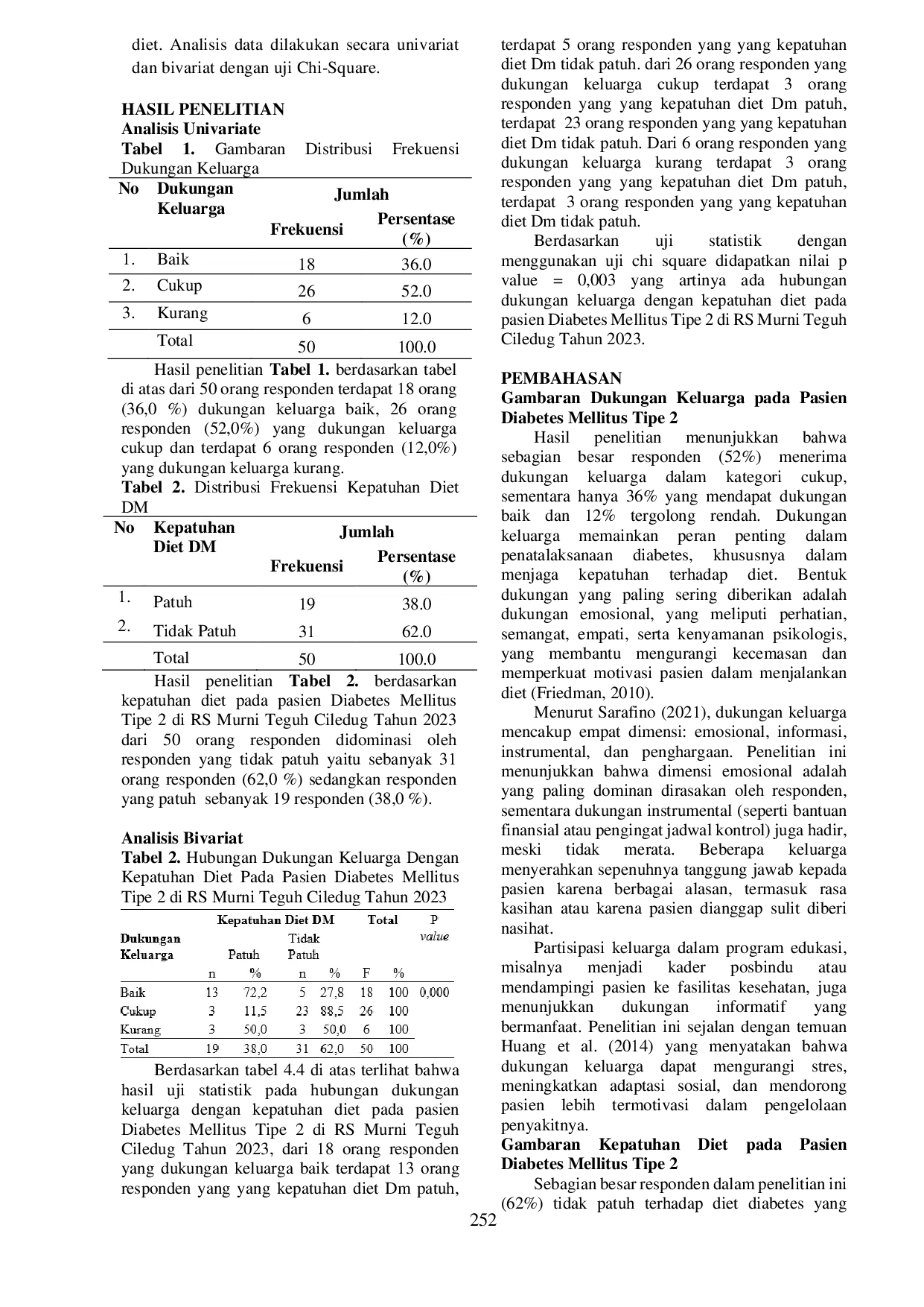 JURIS Hubungan Dukungan Keluarga Dengan Kepatuhan Diet Pada Pasien Diabetes Mellitus Tipe 2 Di Rs Murni Teguh Ciledug