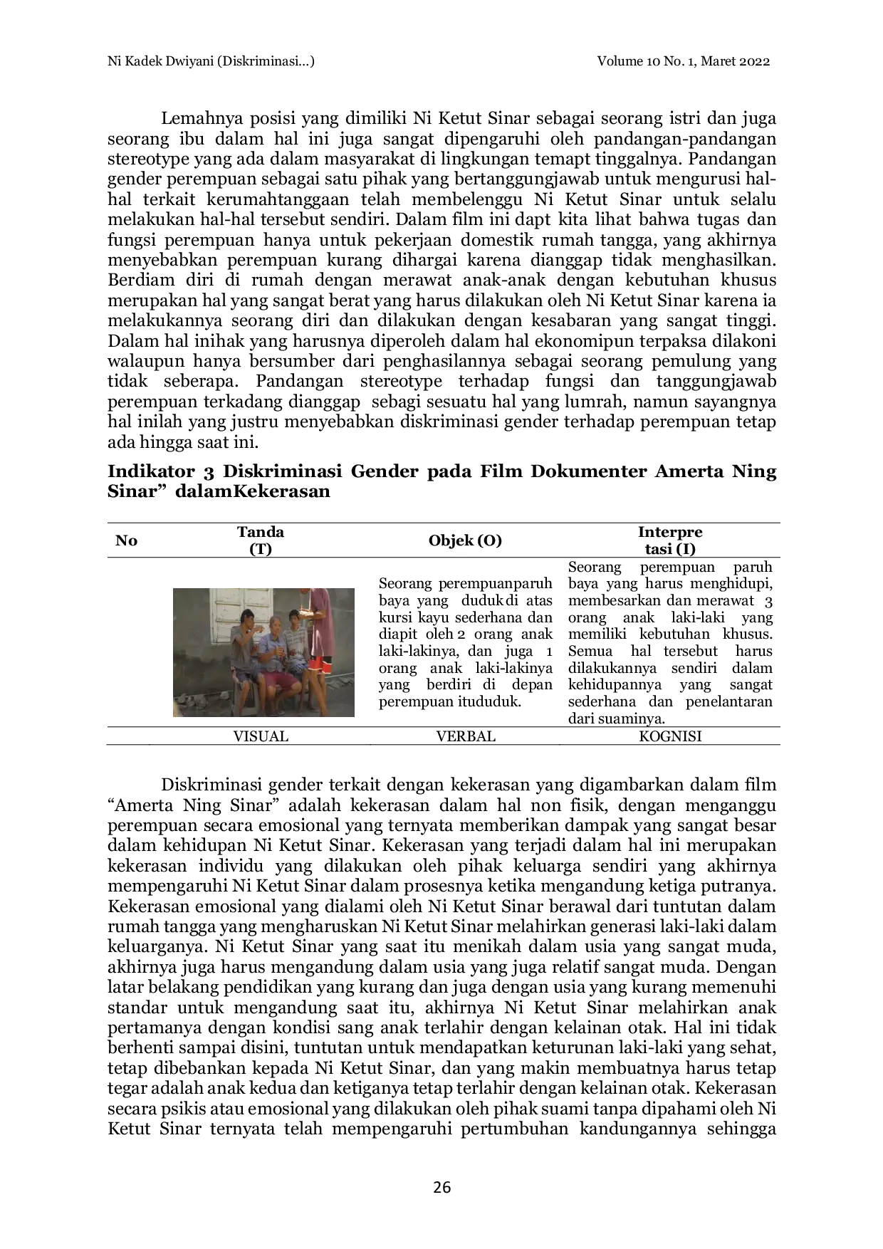 JURIS Diskriminasi Gender dalam Perspektif Dokumenter Potret Amerta Ning Sinar