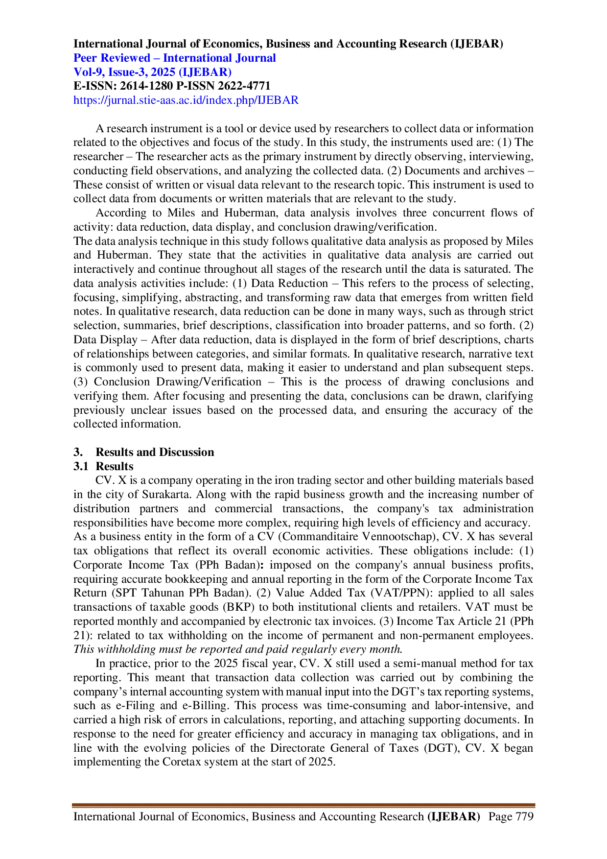 JURIS Implementasi Coretax Pada Kepatuhan Wajib Pajak Badan Dan Efisiensi Pelaporan Pajak Di Cv X