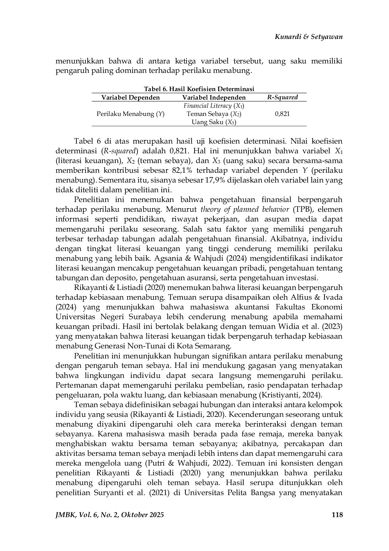 JURIS Perilaku Menabung Mahasiswa Berdasarkan Literasi Keuangan Teman Sebaya dan Uang Saku