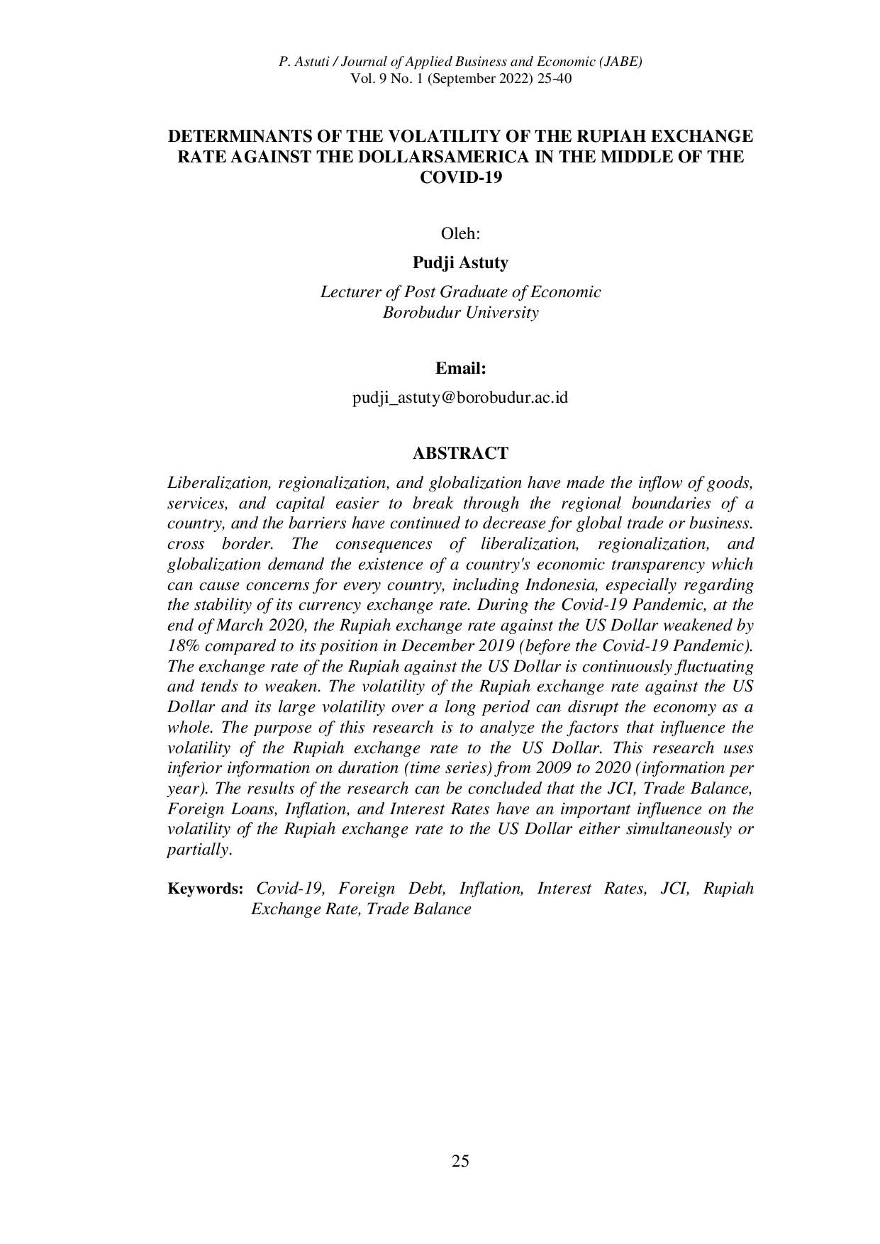 JURIS Determinants Of The Volatility Of The Rupiah Exchange Rate Against The Dollarsamerica In The Middle Of The Covid 19