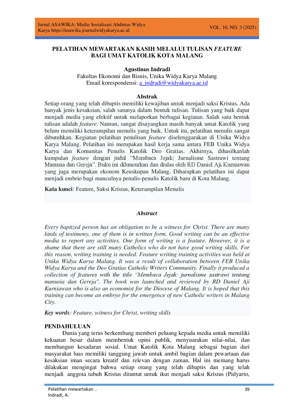 juris Pelatihan Mewartakan Kasih Melalui Tulisan Feature Bagi Umat Katolik Kota Malang