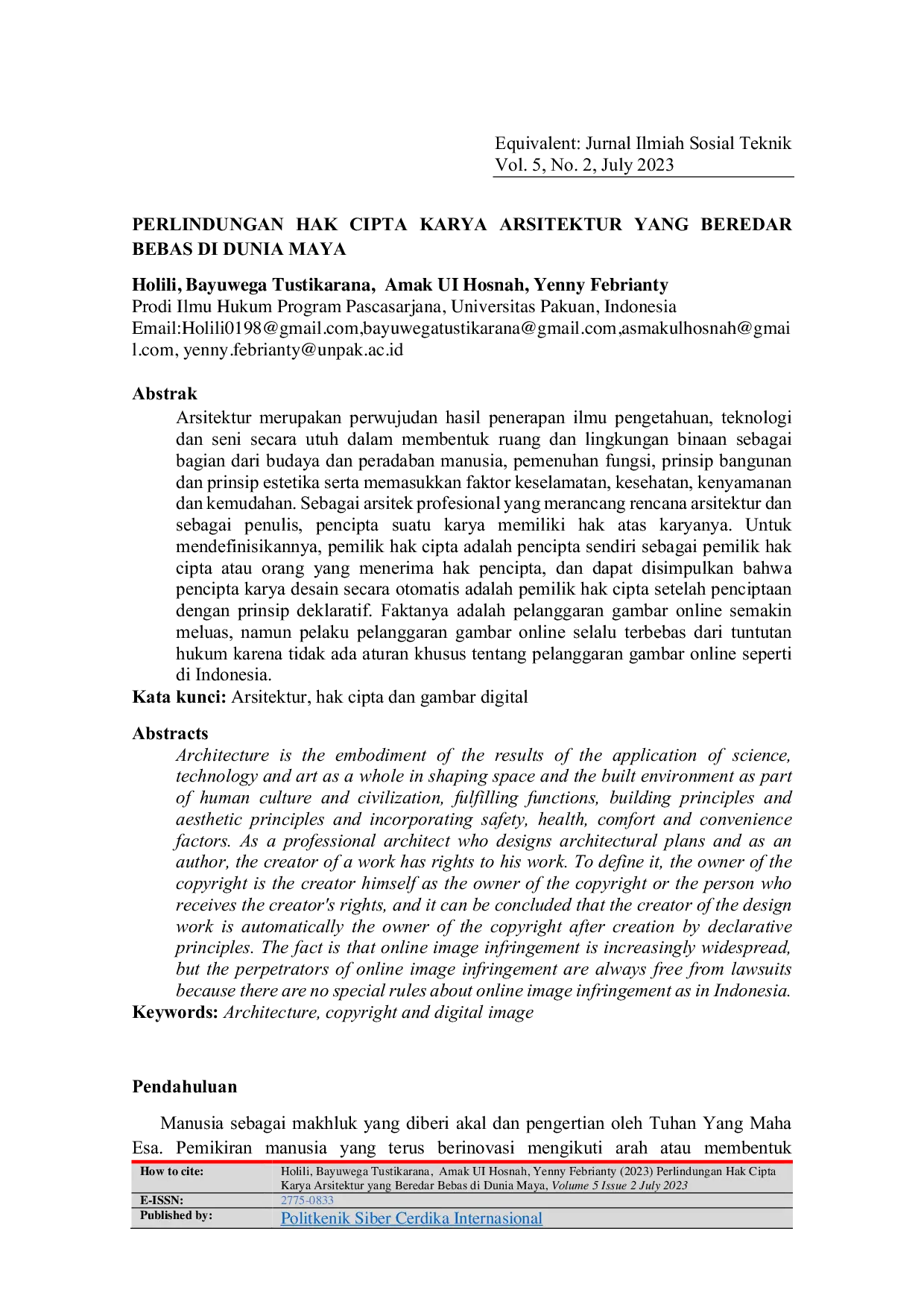 JURIS Perlindungan Hak Cipta Karya Arsitektur yang Beredar Bebas di Dunia Maya