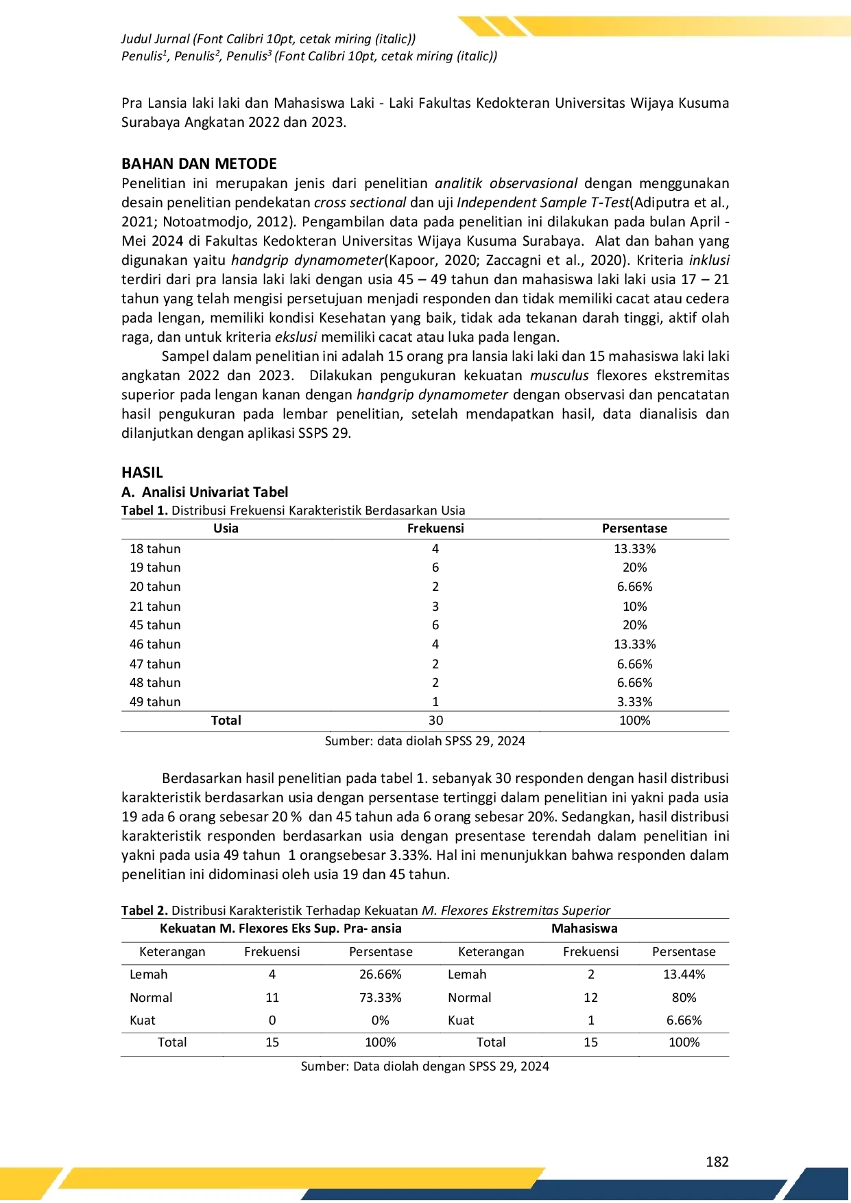 JURIS Perbandingan Kekuatan Musculus Flexores Ekstremitas Superior Terhadap Pra Lansia Laki Laki Dan Mahasiswa Laki Laki