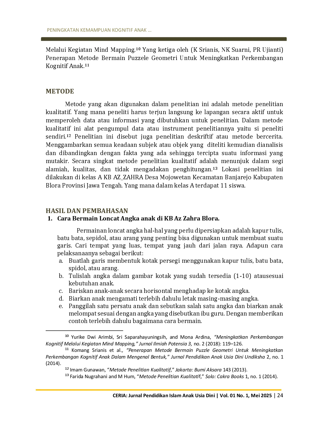 JURIS Peningkatan Kemampuan Kognitif Anak Melalui Permainan Lompat Angka di Kelas A KB Az Zahra Desa Mojowetan Kecamatan Banjarejo Kabupaten Blora