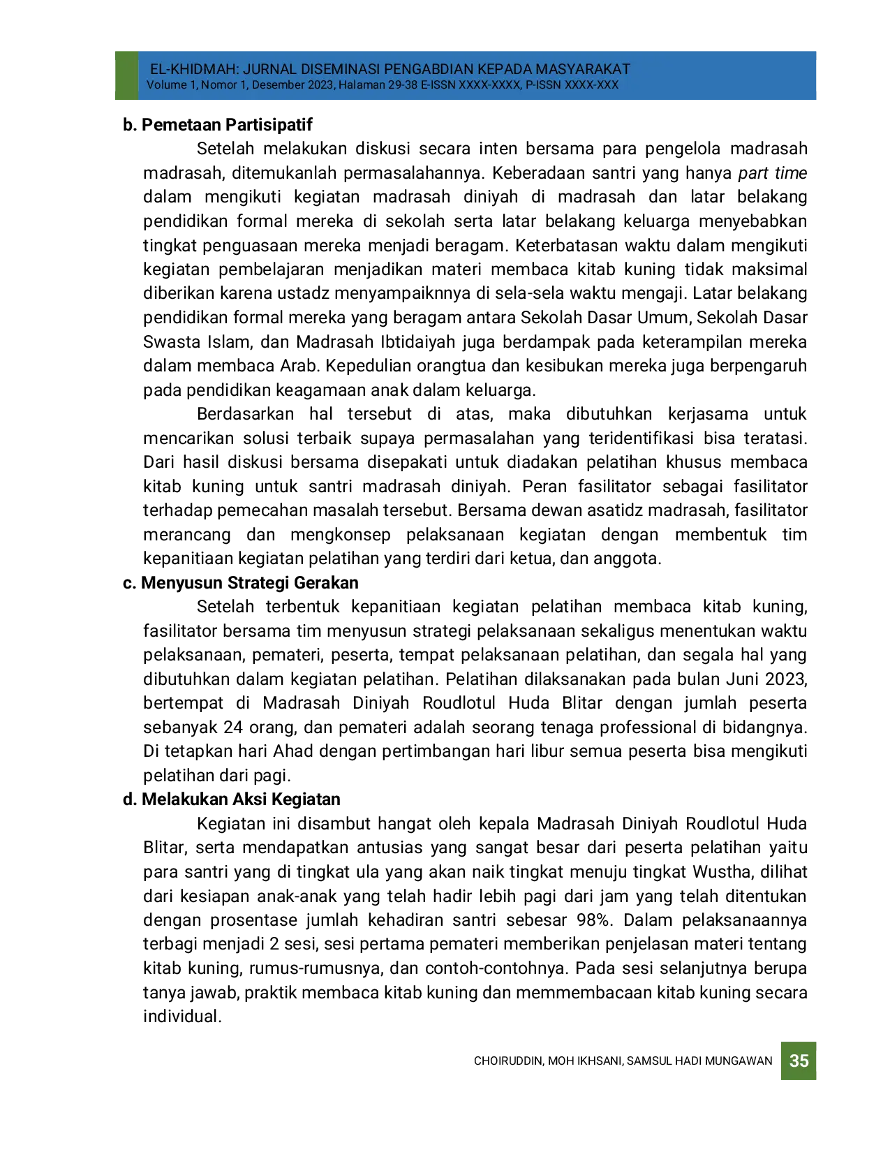 JURIS Pelatihan Membaca Kitab Kuning Bagi Santri Madrasah Diniyah Roudlotul Huda Blitar