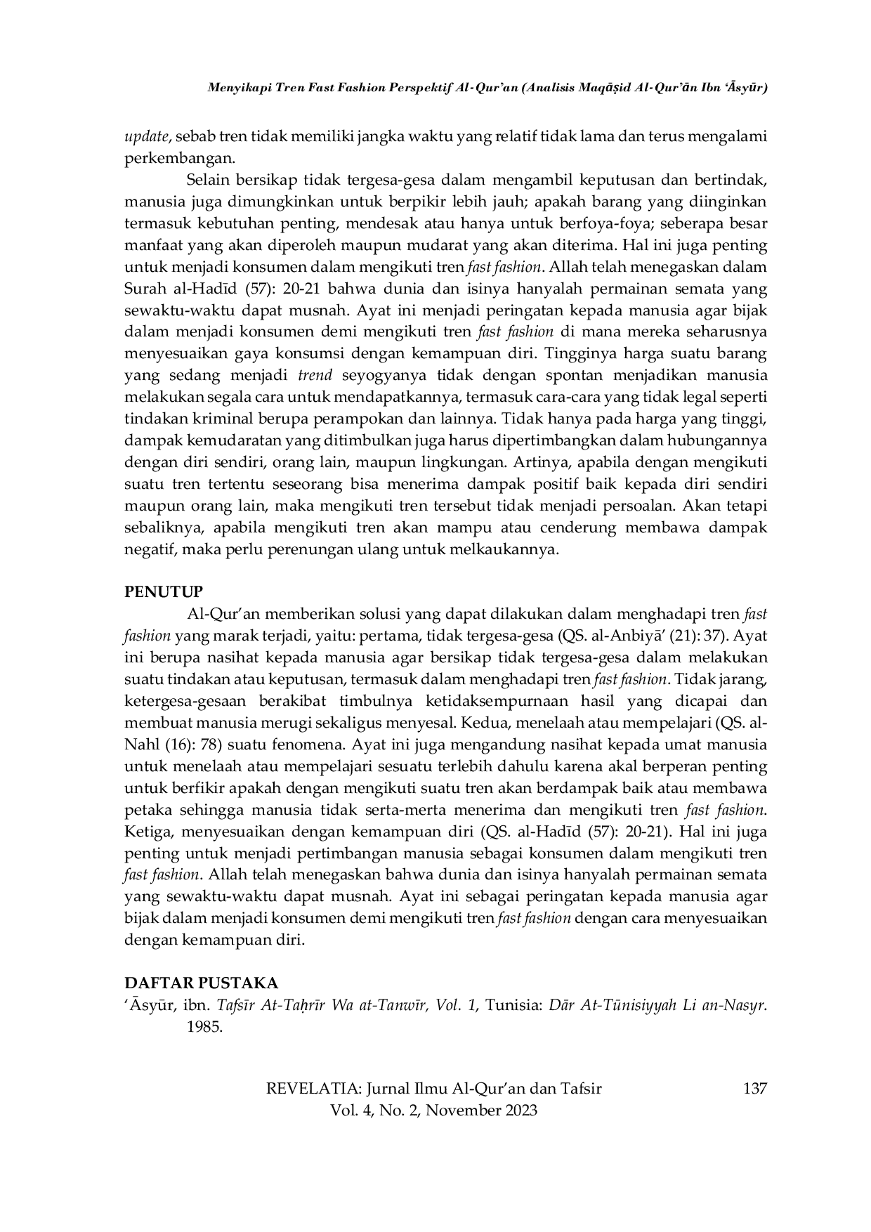 JURIS Menyikapi Tren Fast Fashion Perspektif Al Qur an Analisis MaqAid Al Qur An Ibn Asyr