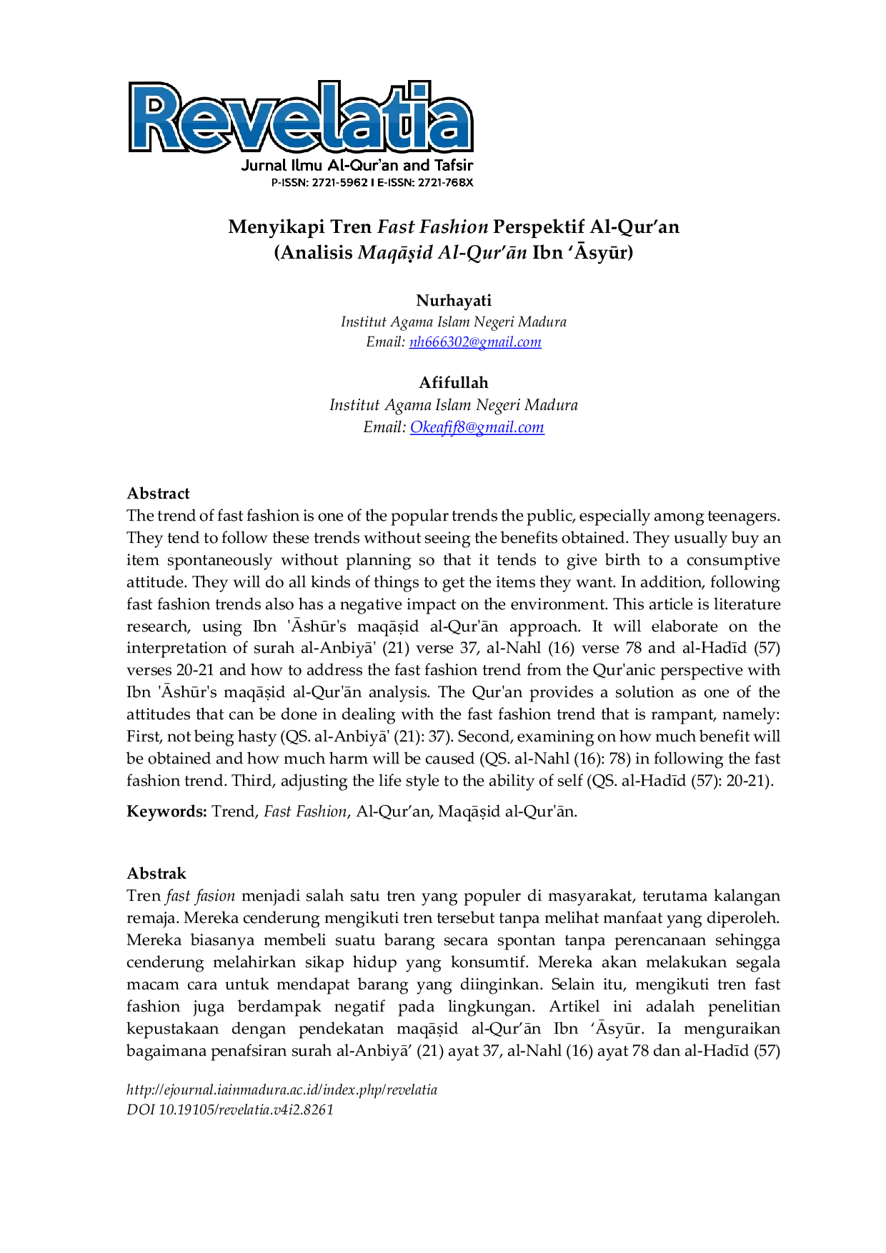 JURIS Menyikapi Tren Fast Fashion Perspektif Al Qur an Analisis MaqAid Al Qur An Ibn Asyr