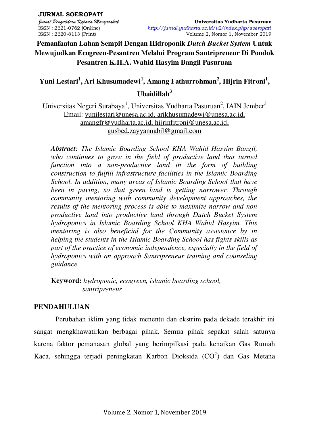 JURIS Pemanfaatan Lahan Sempit Dengan Hidroponik Dutch Bucket System Untuk Mewujudkan Ecogreen Pesantren Melalui Program Santripreneur Di Pondok Pesantren K H A Wahid Hasyim Bangil Pasuruan