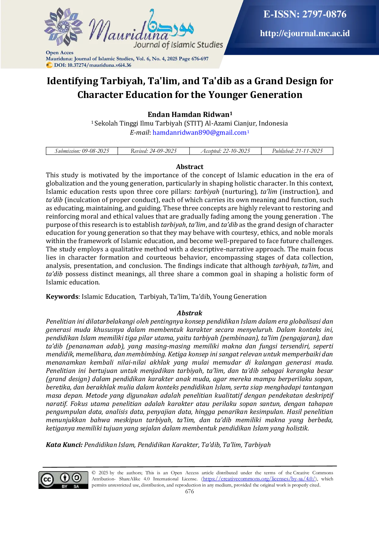JURIS Identifying Tarbiyah Ta lim and Ta dib as a Grand Design for Character Education for the Younger Generation