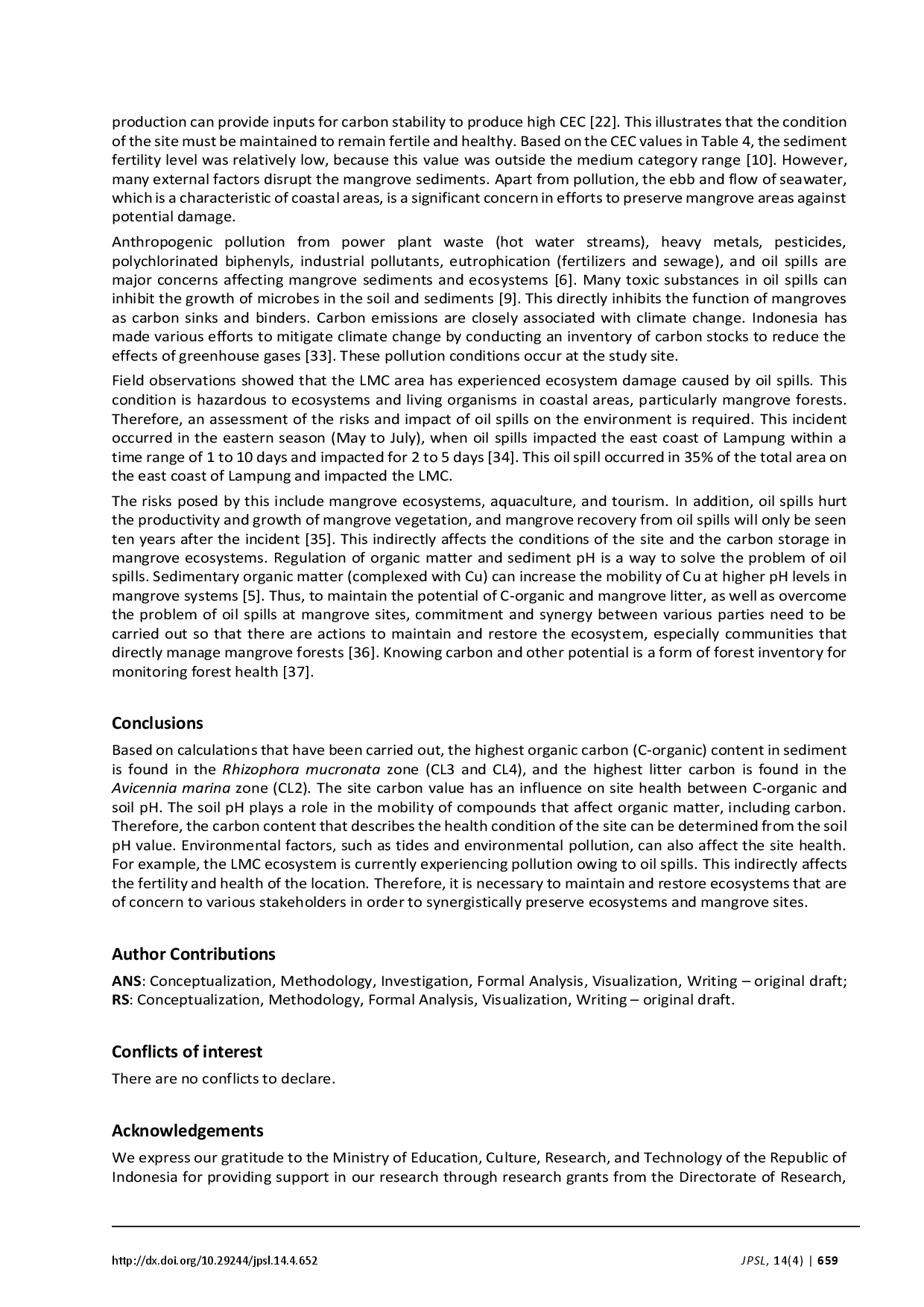 juris The Effect of C Organic Sediment and Litter Carbon Estimation on Fertility and Site Health in Lampung Mangrove Center