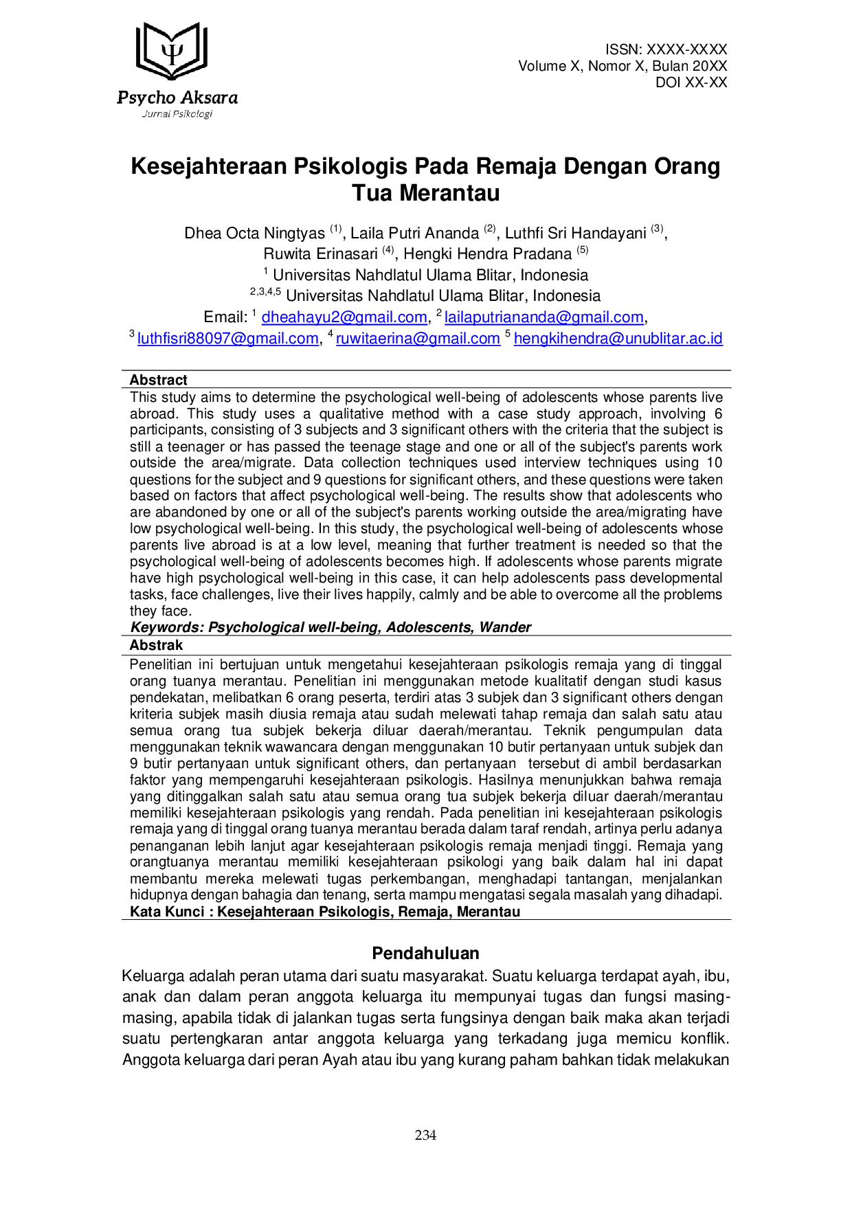 JURIS Kesejahteraan Psikologis Pada Remaja dengan Orang Tua Merantau