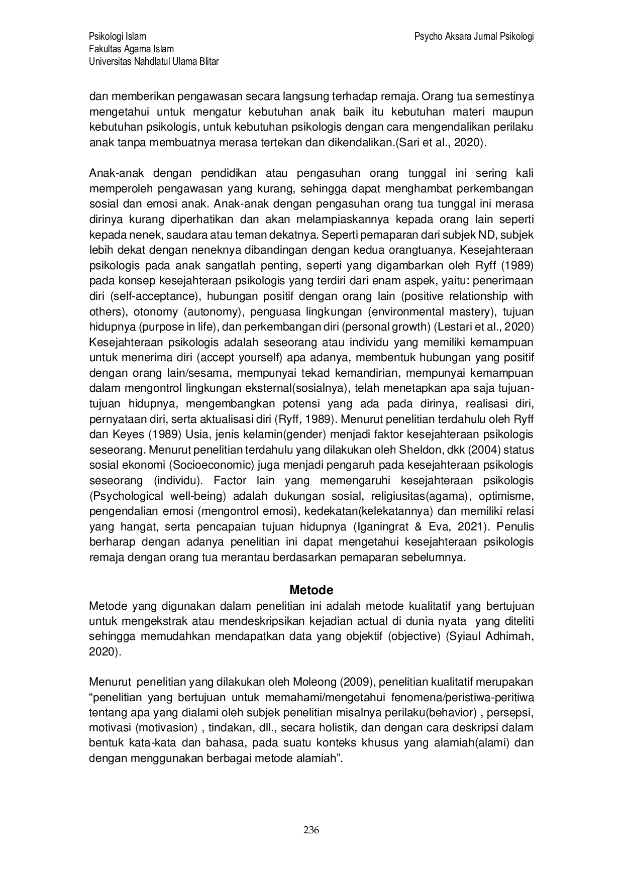 JURIS Kesejahteraan Psikologis Pada Remaja dengan Orang Tua Merantau