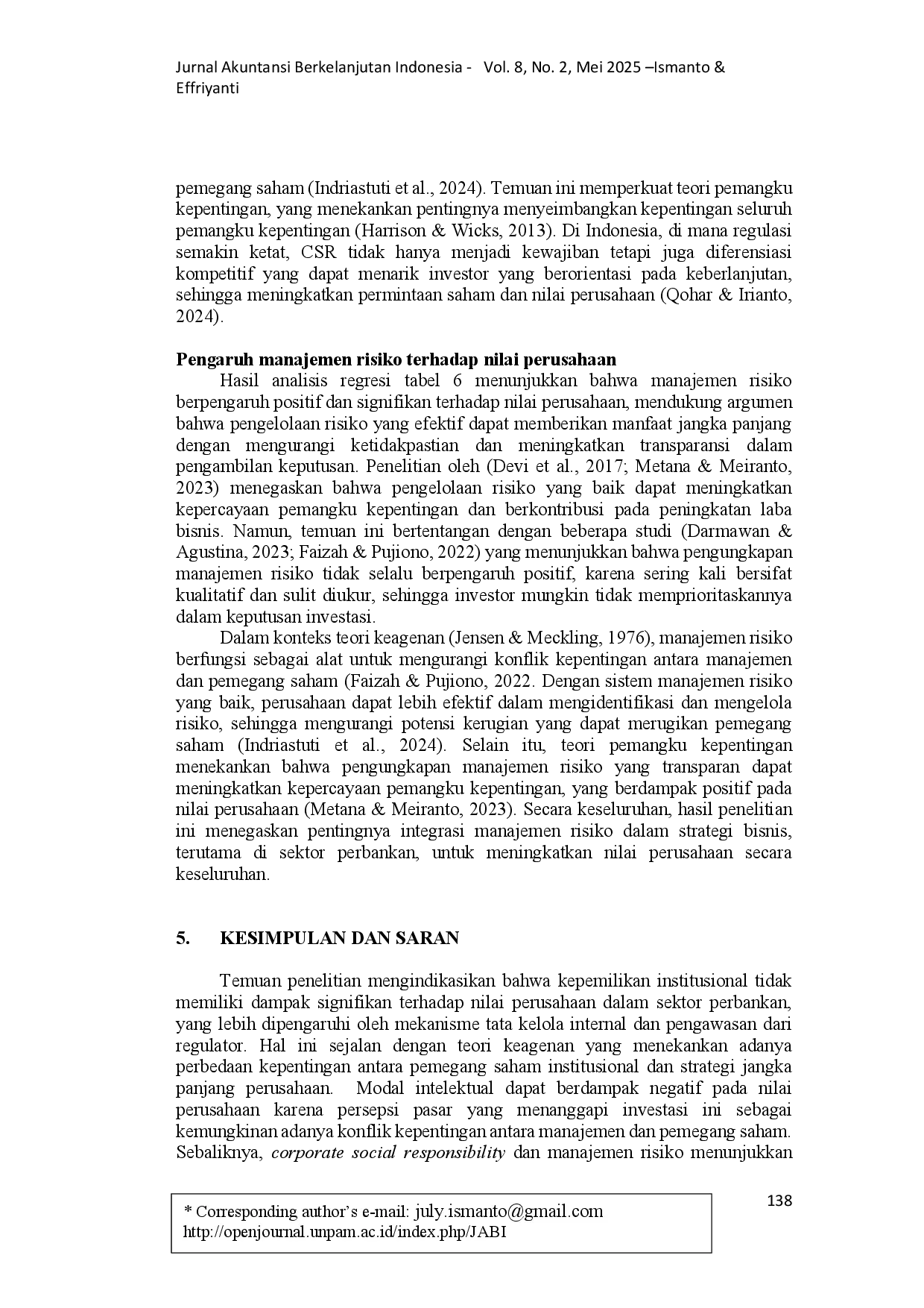 juris Pengaruh Kepemilikan Institusional Modal Intelektual Corporate Social Responsibility dan Manajemen Risiko Terhadap Nilai Perusahaan