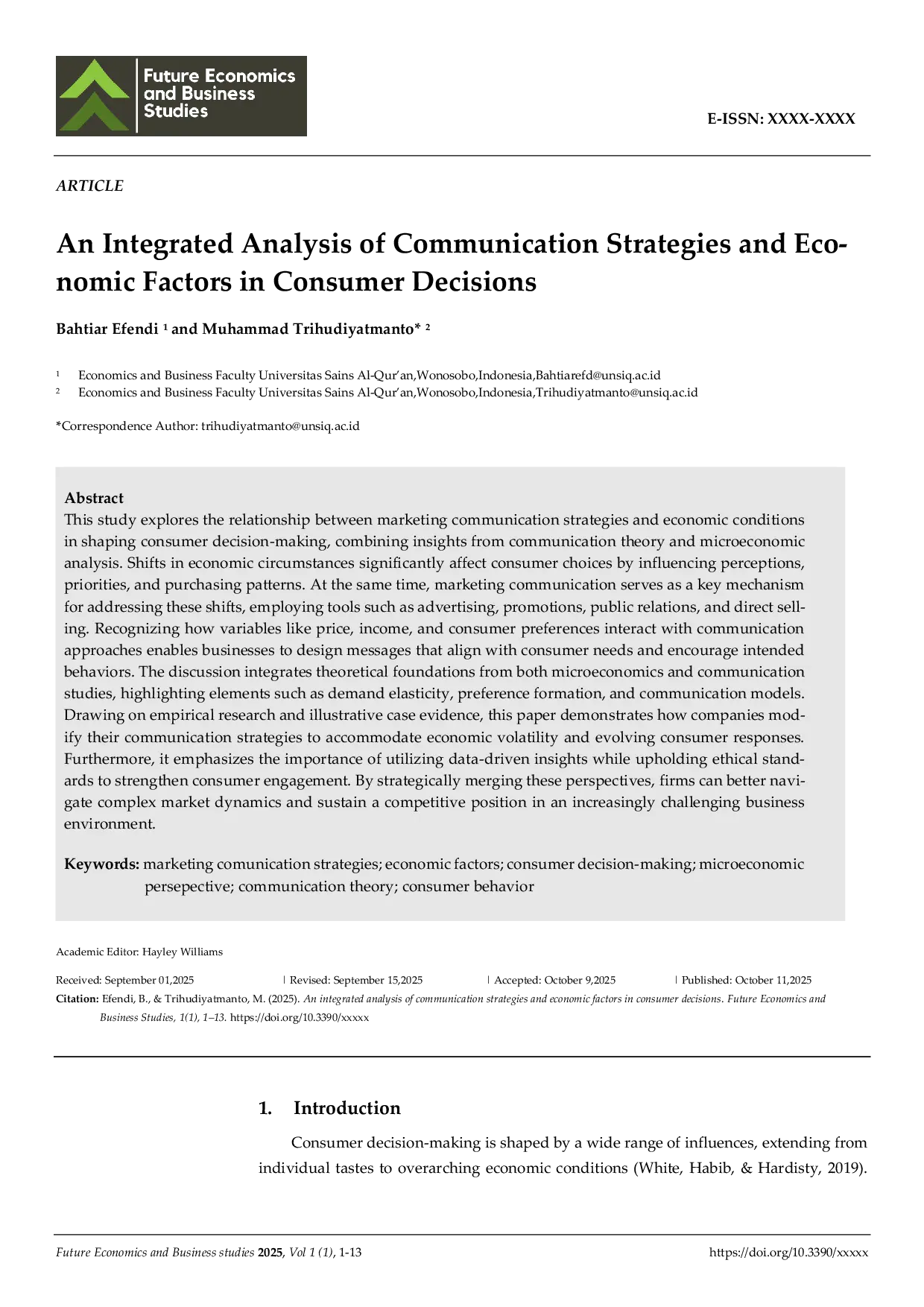 JURIS An Integrated Analysis of Communication Strategies and Eco nomic Factors in Consumer Decisions