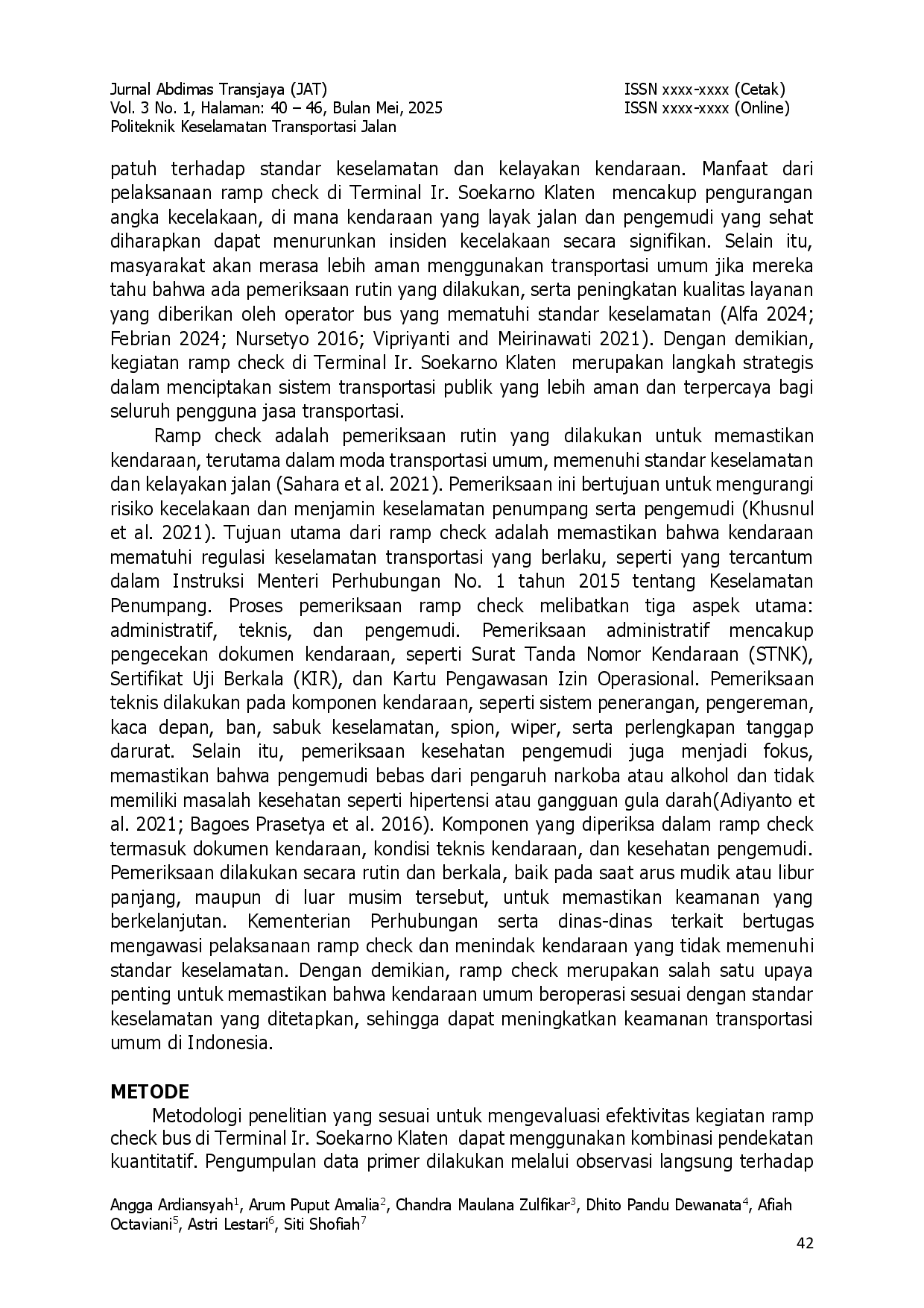 juris Evaluasi Efektivitas Kegiatan Ramp Check Dalam Peningkatan Keselamatan Transportasi Umum Studi Kasus Di Terminal Ir Soekarno Klaten