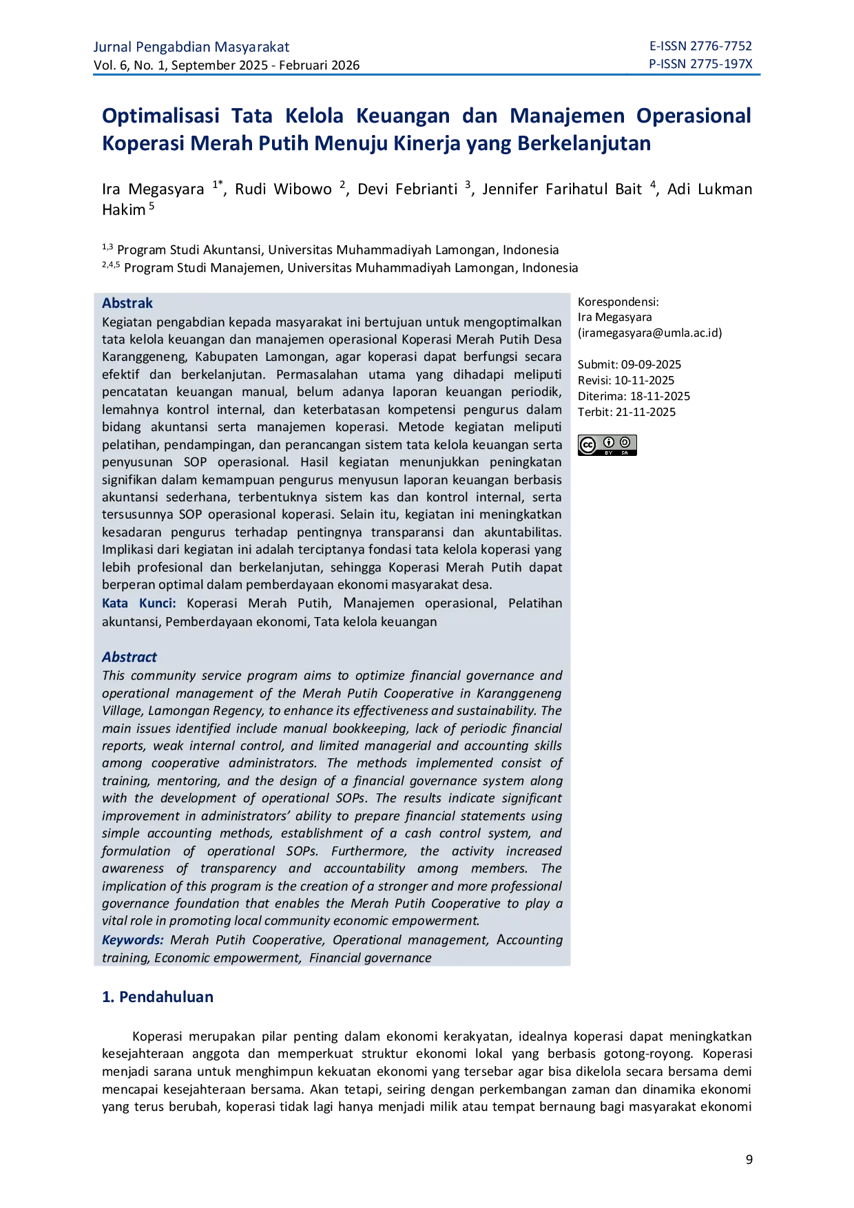 JURIS Optimalisasi Tata Kelola Keuangan dan Manajemen Operasional Koperasi Merah Putih Menuju Kinerja yang Berkelanjutan