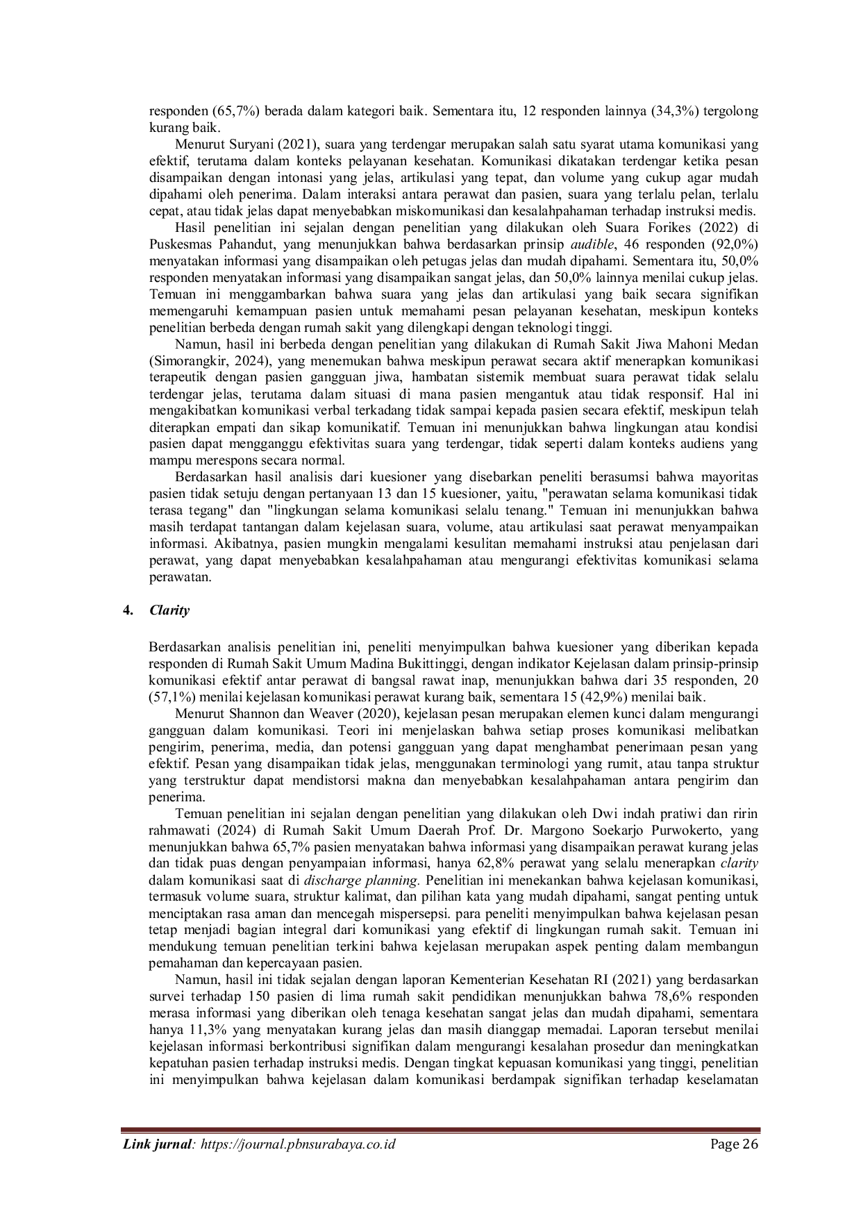 JURIS Gambaran Pinsip Pinsip Komunikasi Efektif Perawat di Rawat Inap Rumah Sakit Umum Madina Bukittinggi Tahun 2025