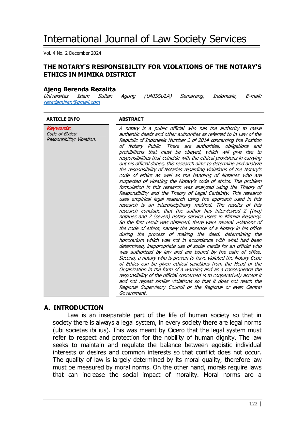 JURIS The Notary s Responsibility for Violations of the Notary s Ethics in Mimika District