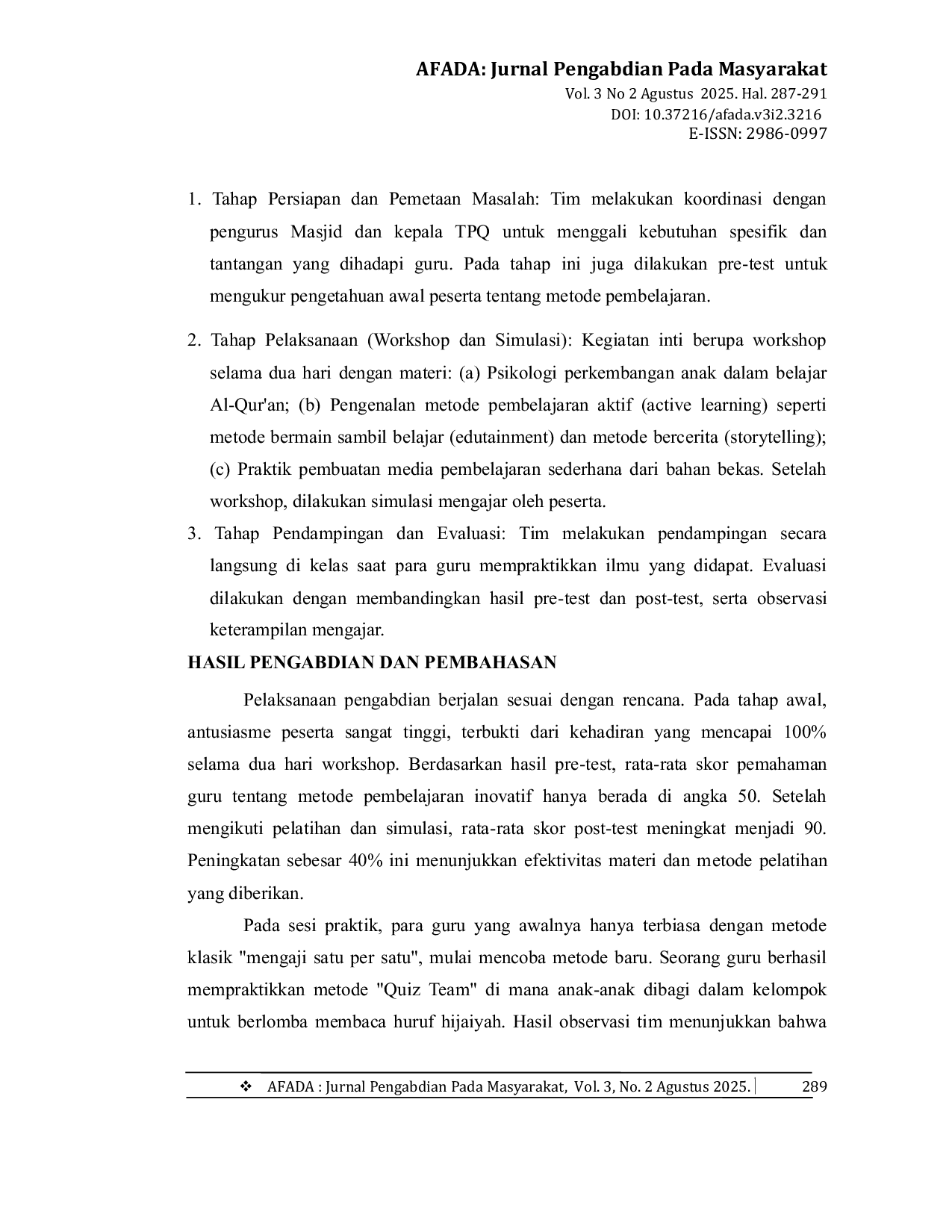 JURIS Pendampingan Peningkatan Kompetensi Guru Taman Pendidikan Al Qur an TPQ Dalam Metode Pembelajaran Inovatif Di Desa Bantunan