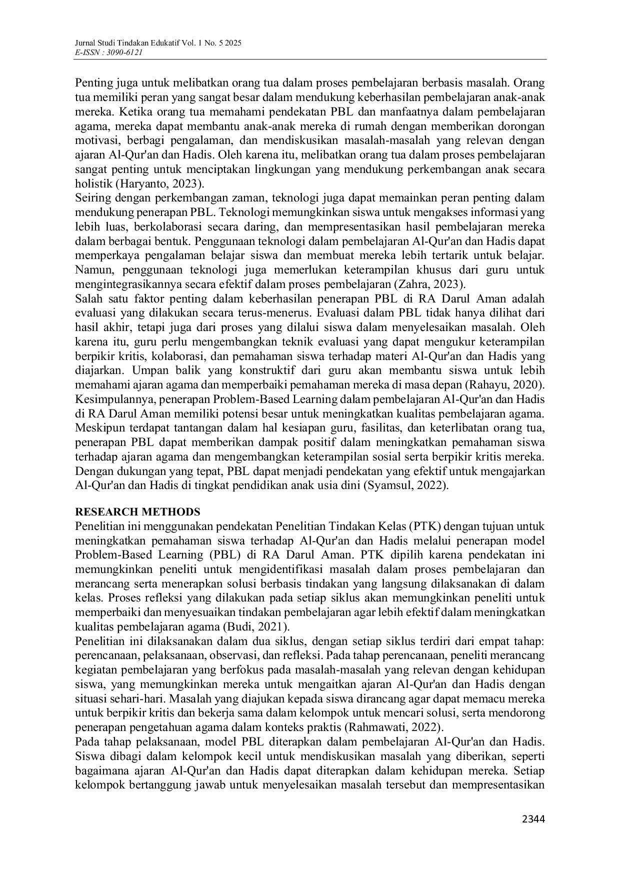 JURIS Enhancing Qur anic and Hadith Learning through Problem Based Learning A Study at RA Darul Aman