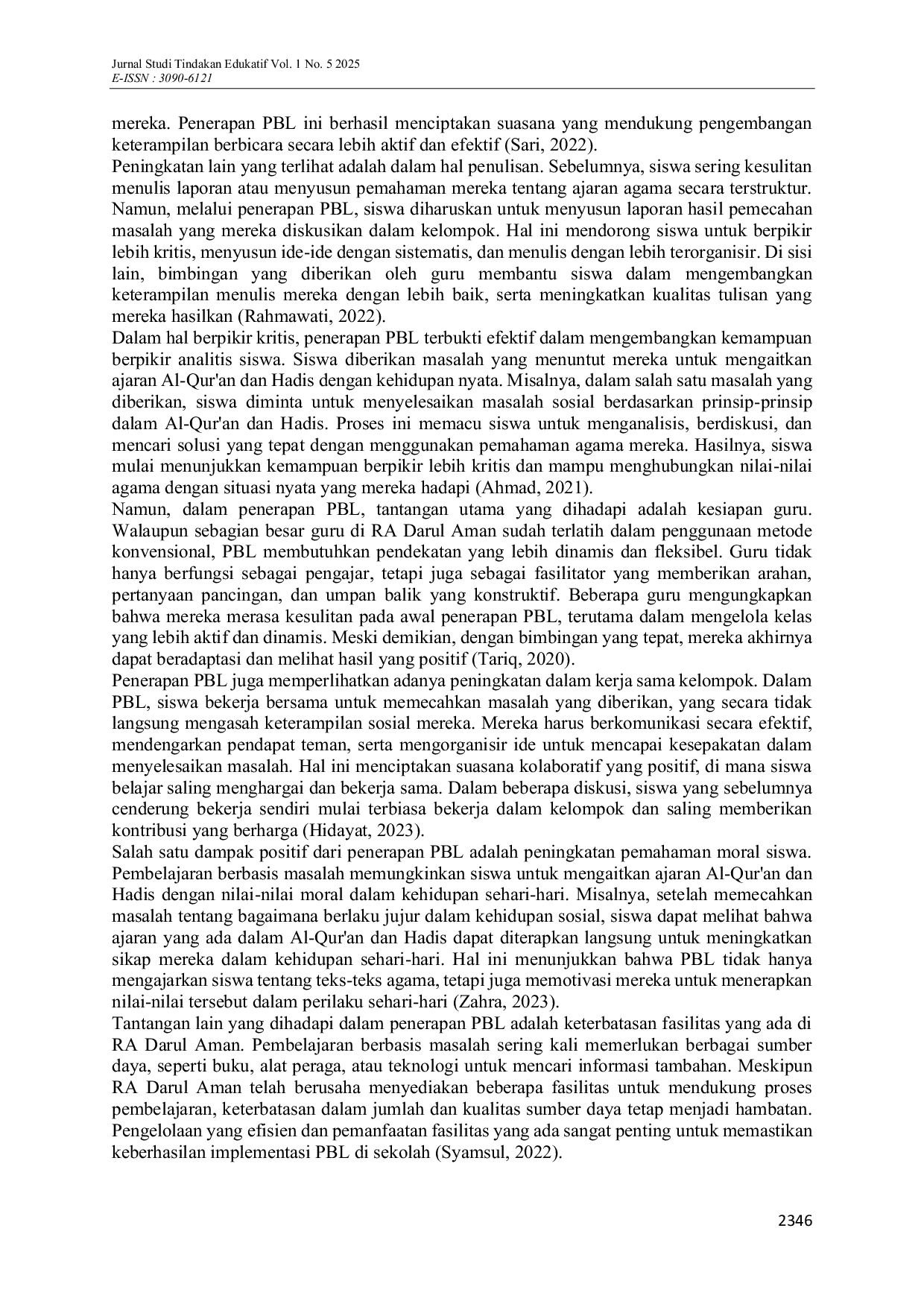 JURIS Enhancing Qur anic and Hadith Learning through Problem Based Learning A Study at RA Darul Aman