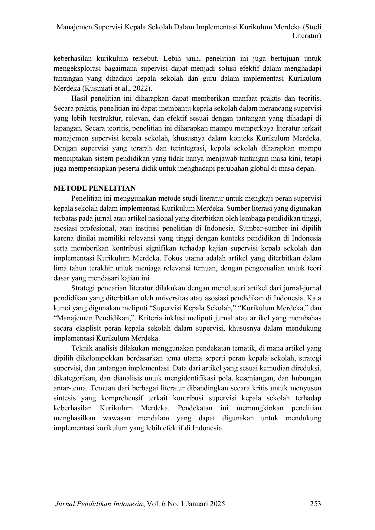 JURIS Manajemen Supervisi Kepala Sekolah Dalam Implementasi Kurikulum Merdeka Studi Literatur