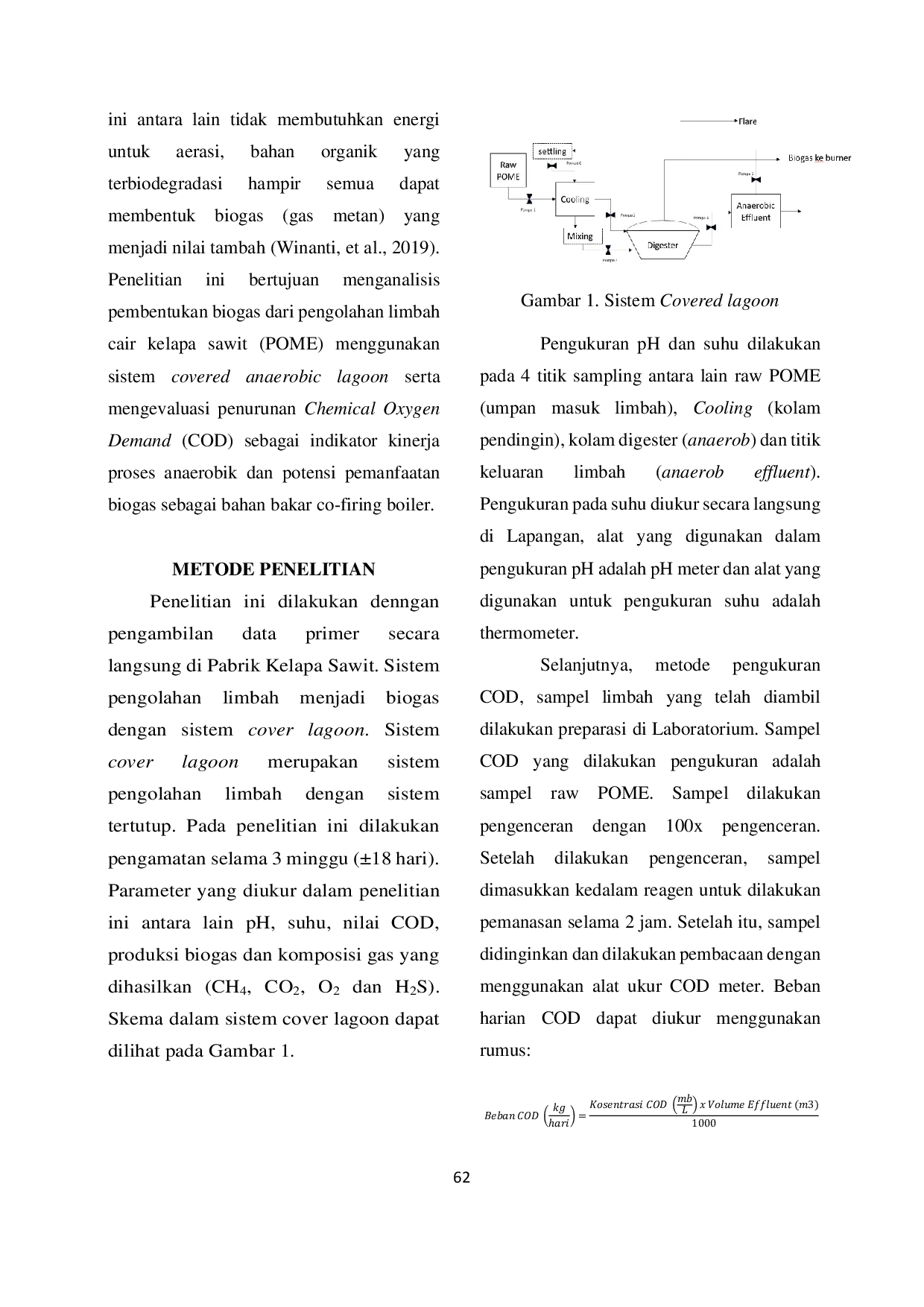 JURIS Analisis Parameter Pembentukan Biogas Dalam Pengolahan Limbah Cair Kelapa Sawit Dengan Sistem Cover Lagoon
