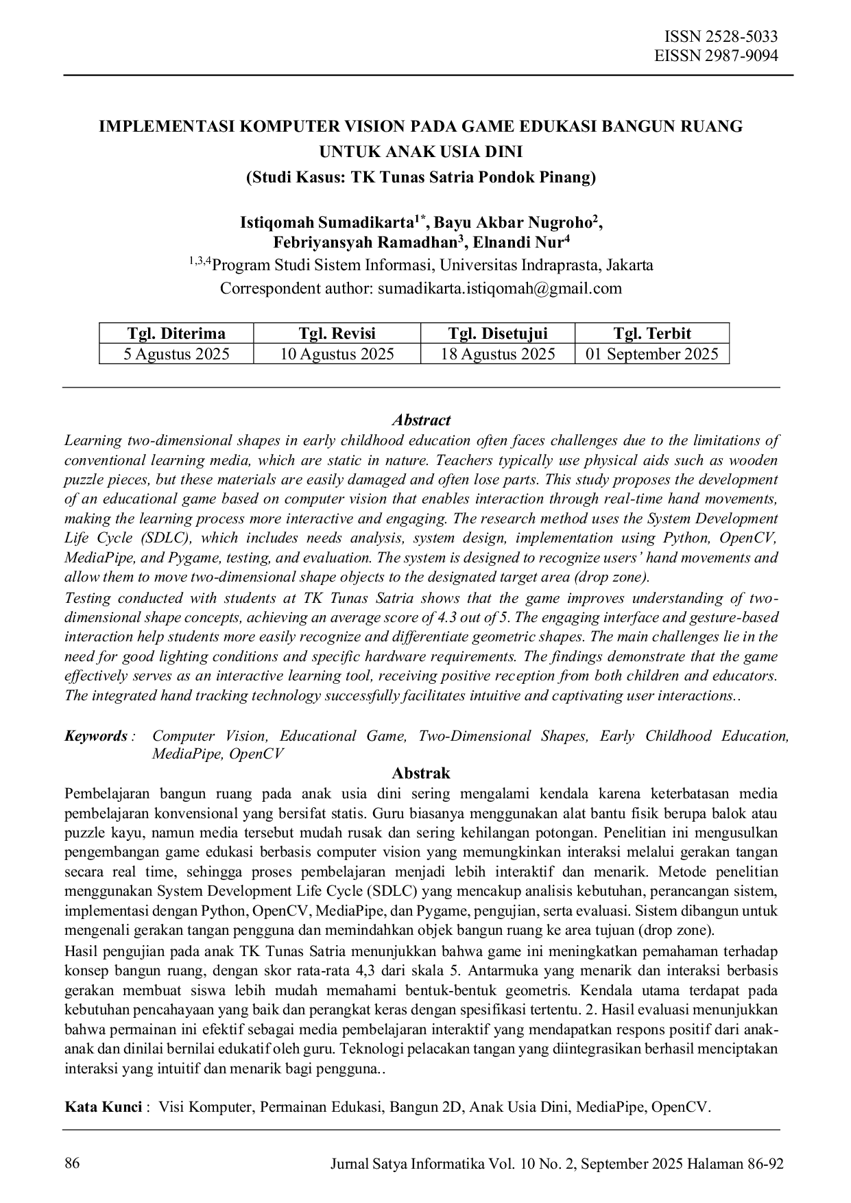 JURIS Implementasi Komputer Vision Pada Game Edukasi Bangun Ruang Untuk Anak Usia Dini