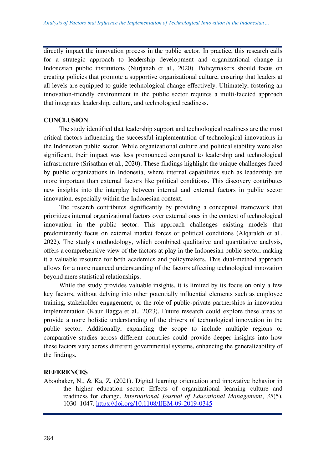 JURIS Analysis of Factors that Influence the Implementation of Technological Innovation in the Indonesian Public Sector