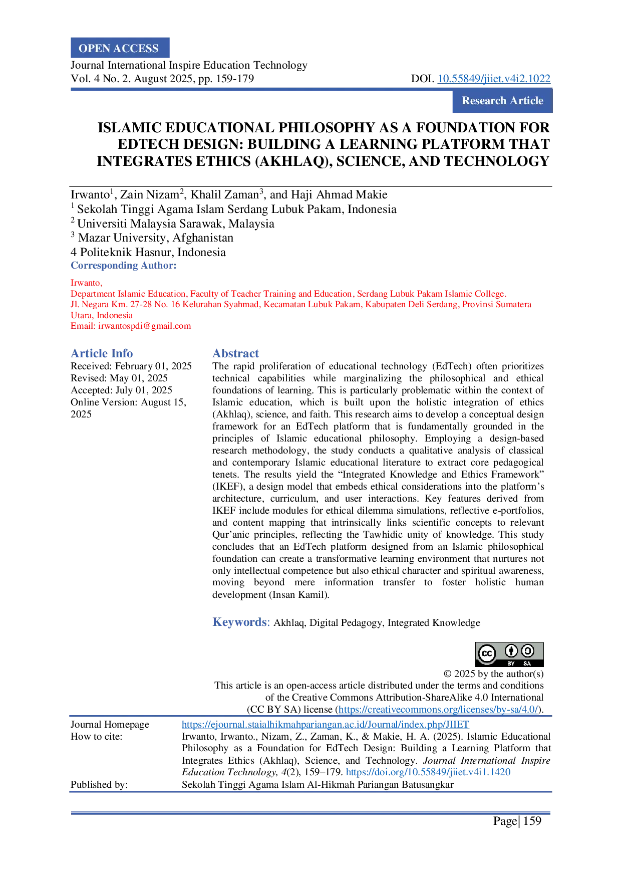 JURIS Islamic Educational Philosophy as a Foundation for EdTech Design Building a Learning Platform that Integrates Ethics Akhlaq Science and Technology