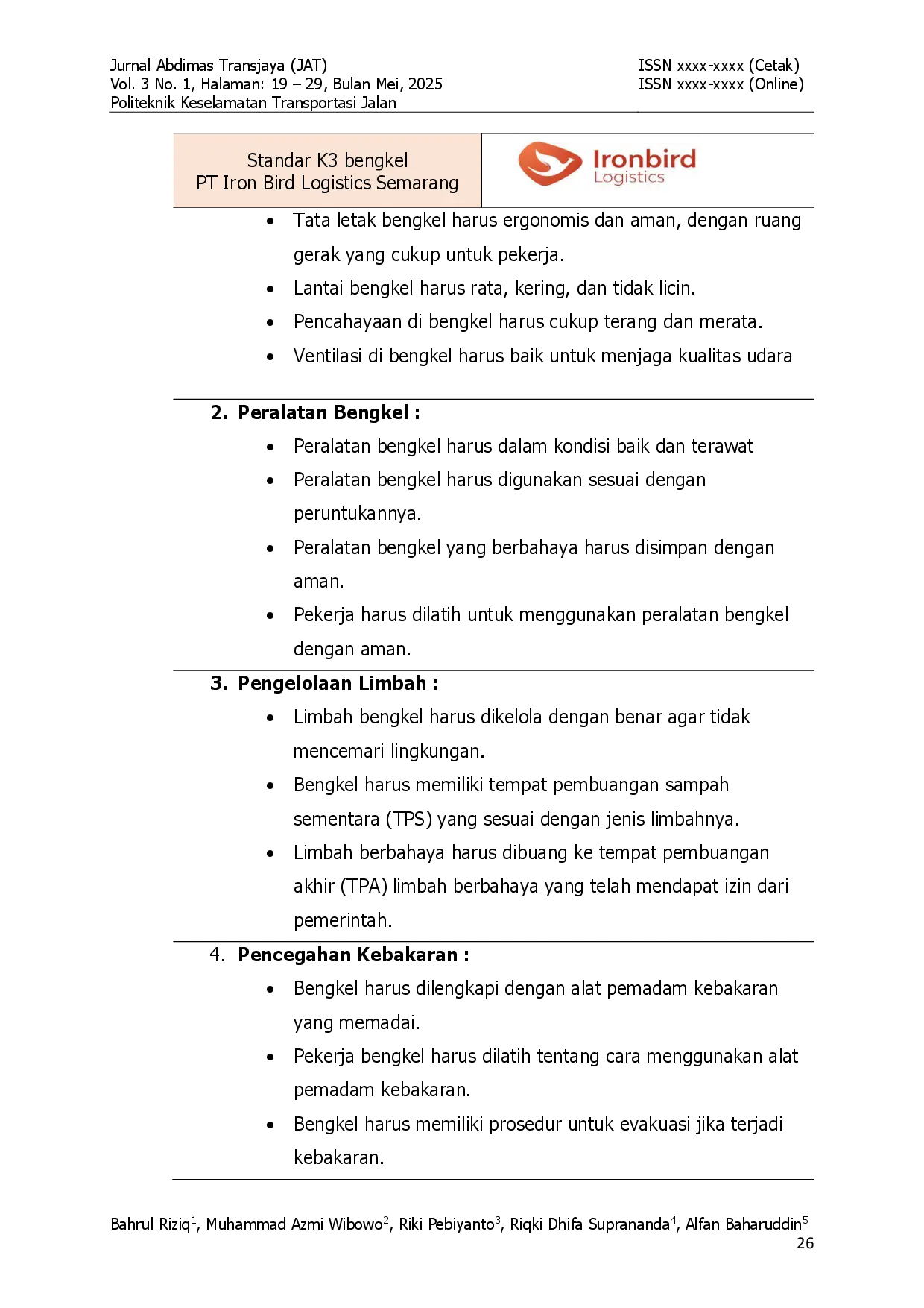 juris Evaluasi Penerapan Sistem Manajemen Keselamatan Angkutan Umum di PT Iron Bird Logistics Semarang dan Rekomendasi SOP untuk Meningkatkan Keselamatan Operasional