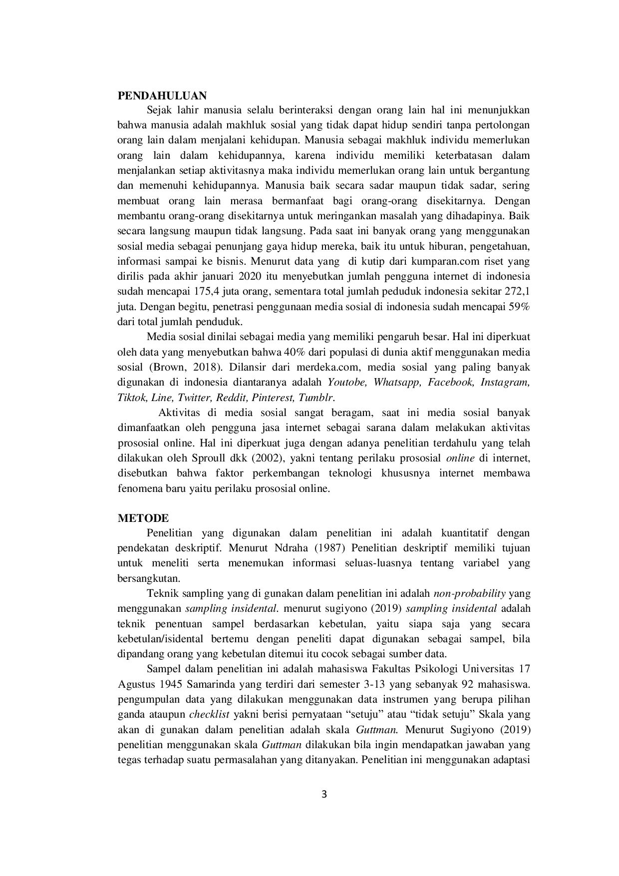 JURIS Gambaran Perilaku Prososial Online Di Media Sosial Pada Mahasiswa Fakultas Psikologi Universitas 17 Agustus 1945 Samarinda