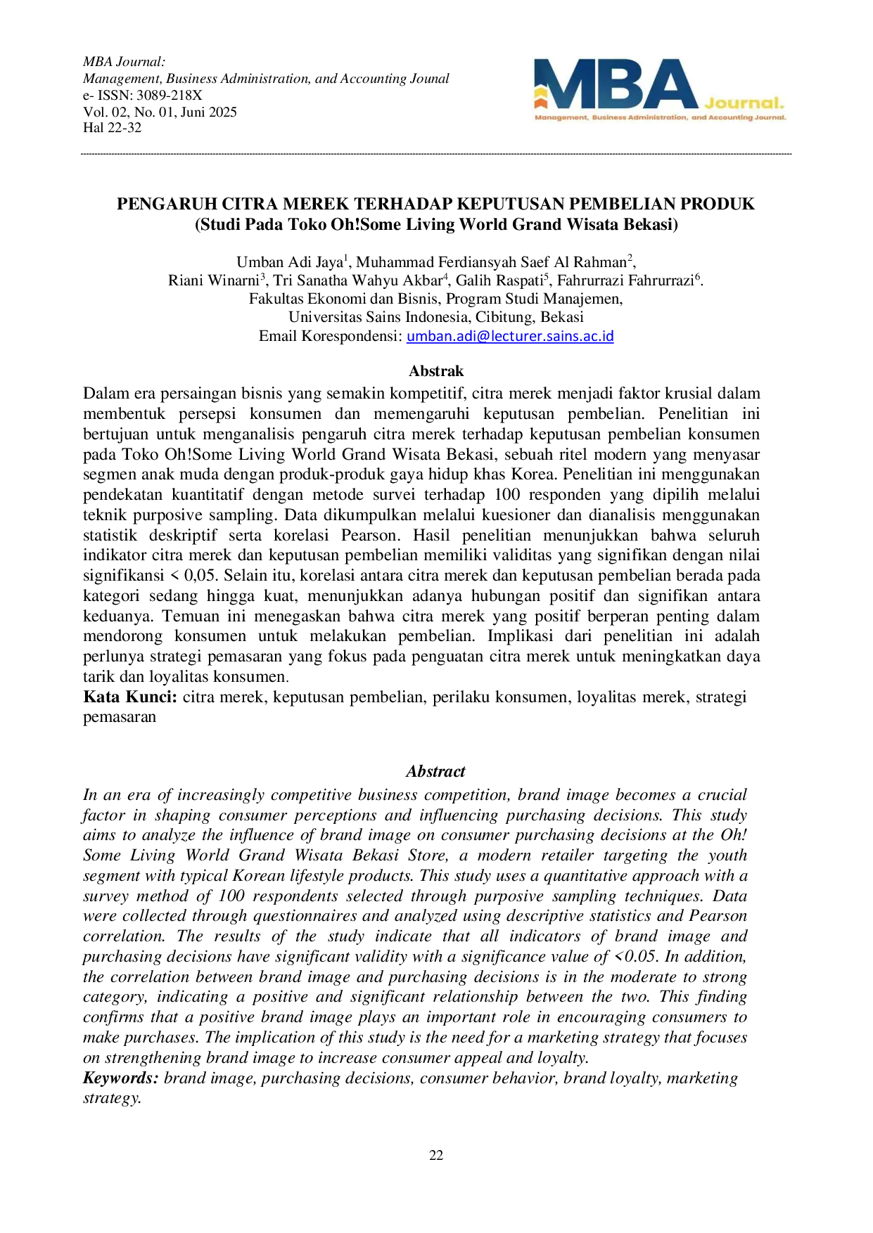 juris Pengaruh Citra Merek Terhadap Keputusan Pembelian Produk Studi Pada Toko Oh Some Living World Grand Wisata Bekasi