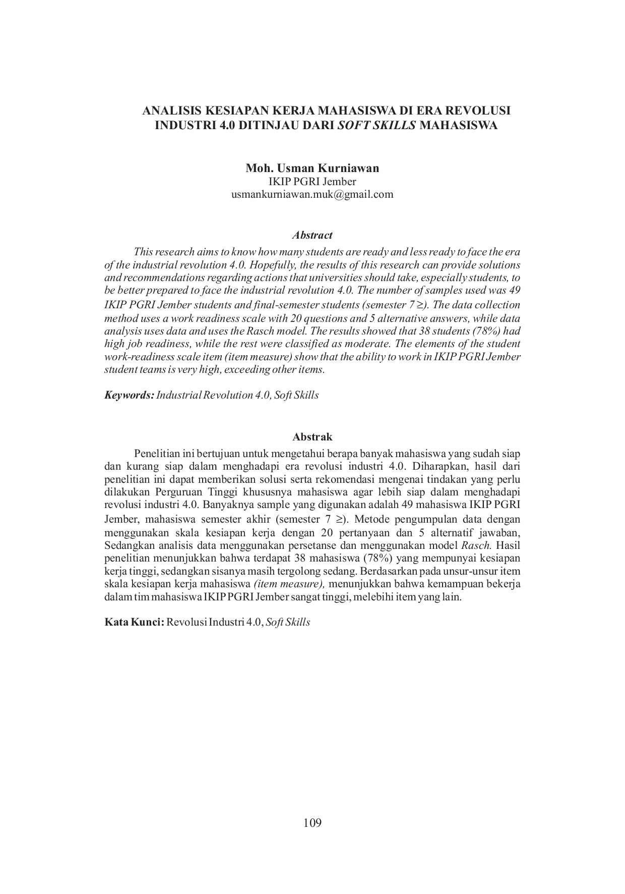 JURIS Analisis Kesiapan Kerja Mahasiswa Di Era Revolusi Industri 4 0 Ditinjau Dari Soft Skills Mahasiswa
