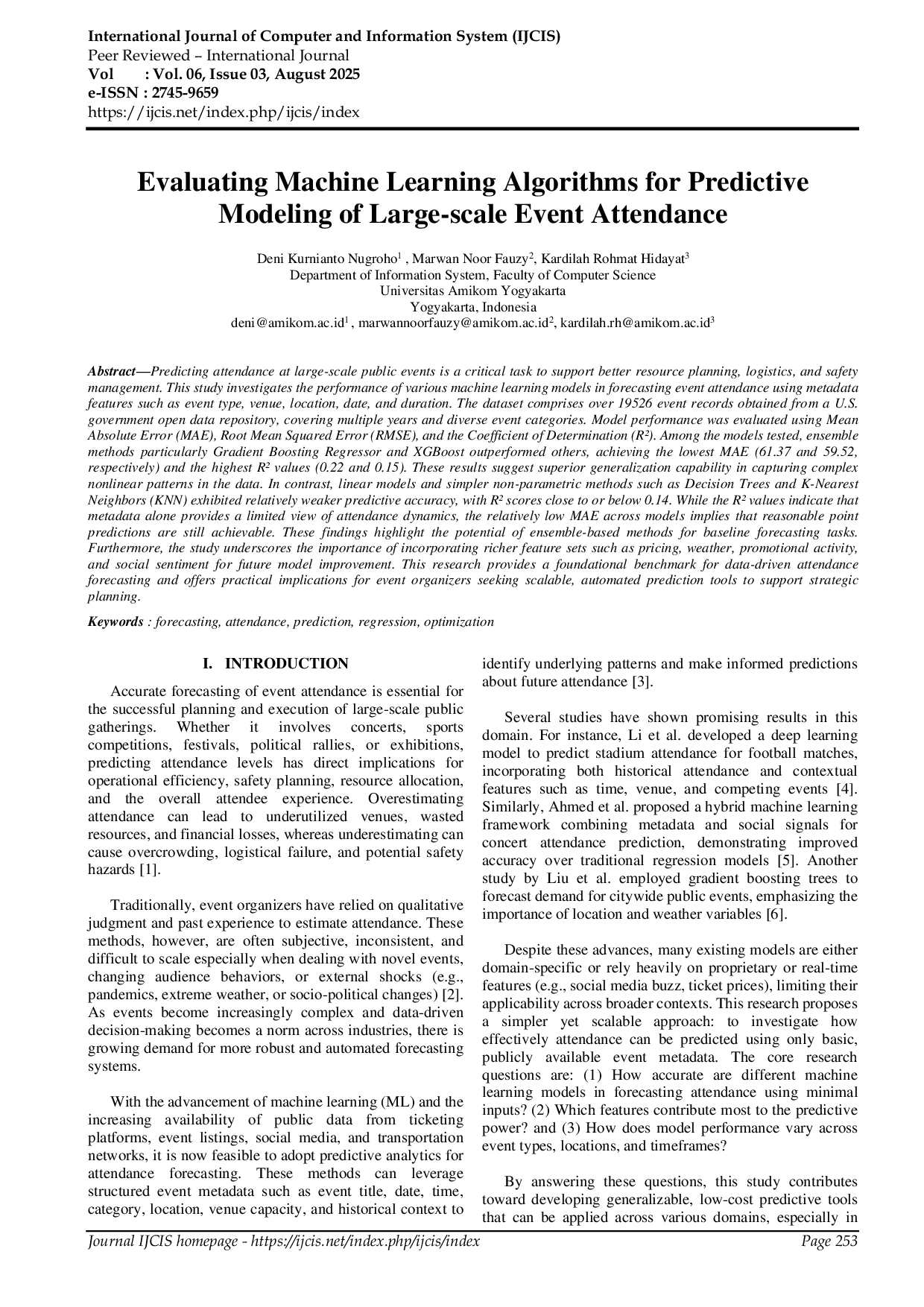 JURIS Evaluating Machine Learning Algorithms for Predictive Modeling of Large scale Event Attendance