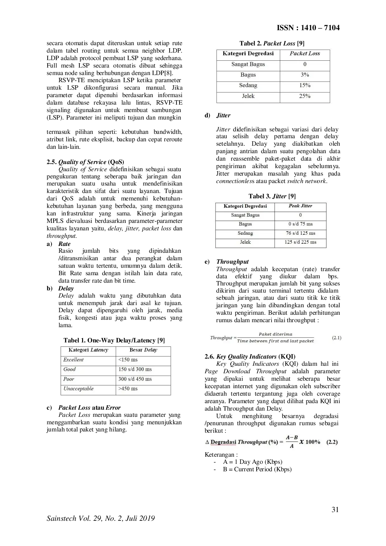 JURIS Pemanfaatan Protokol LDP over RSVP Dengan Metode Routing IS IS Pada Jaringan MPLS Untuk Mengoptimalkan KQI