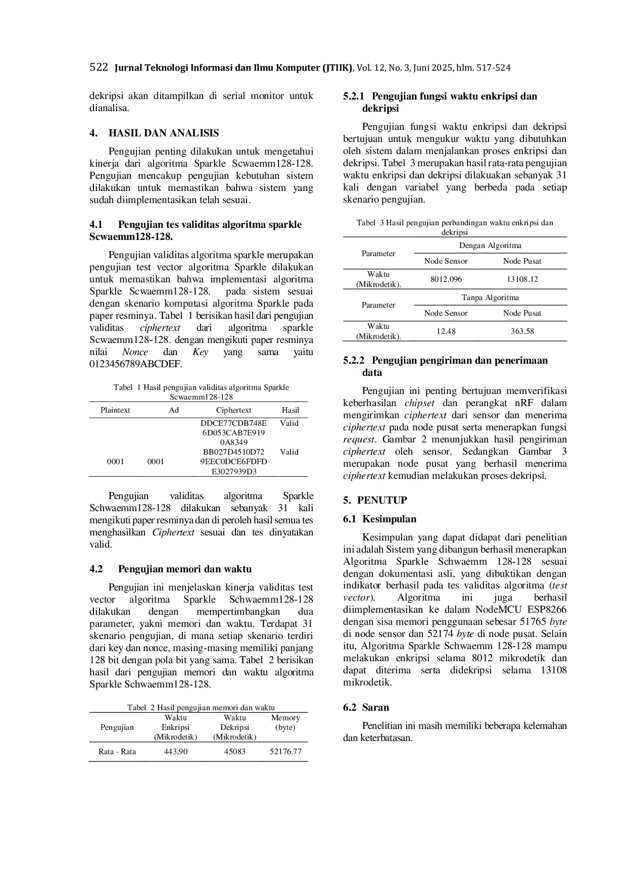 JURIS Implementasi Algoritma Sparkle Schwaemm128 128 Untuk Proses Enkripsi Pengiriman Data Pada Sensor GPS berbasis IoT dengan Protokol Modul NRF24L01