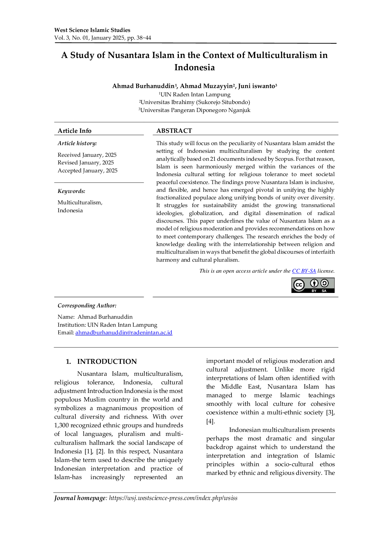 JURIS A Study of Nusantara Islam in the Context of Multiculturalism in Indonesia