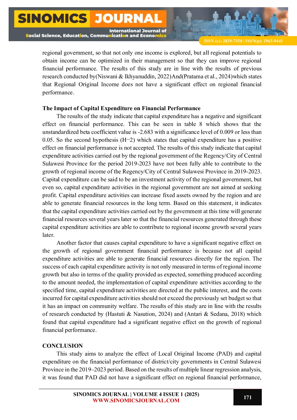 JURIS The Influence of Local Original Revenue and Capital Expenditure on the Financial Performance of District City Governments in Central Sulawesi Province in 2019 2023