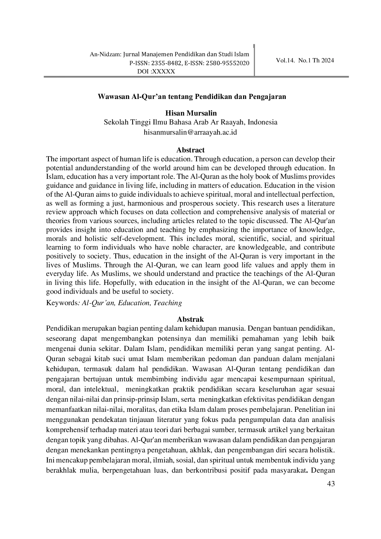 JURIS Wawasan Al Qur an tentang Pendidikan dan Pengajaran