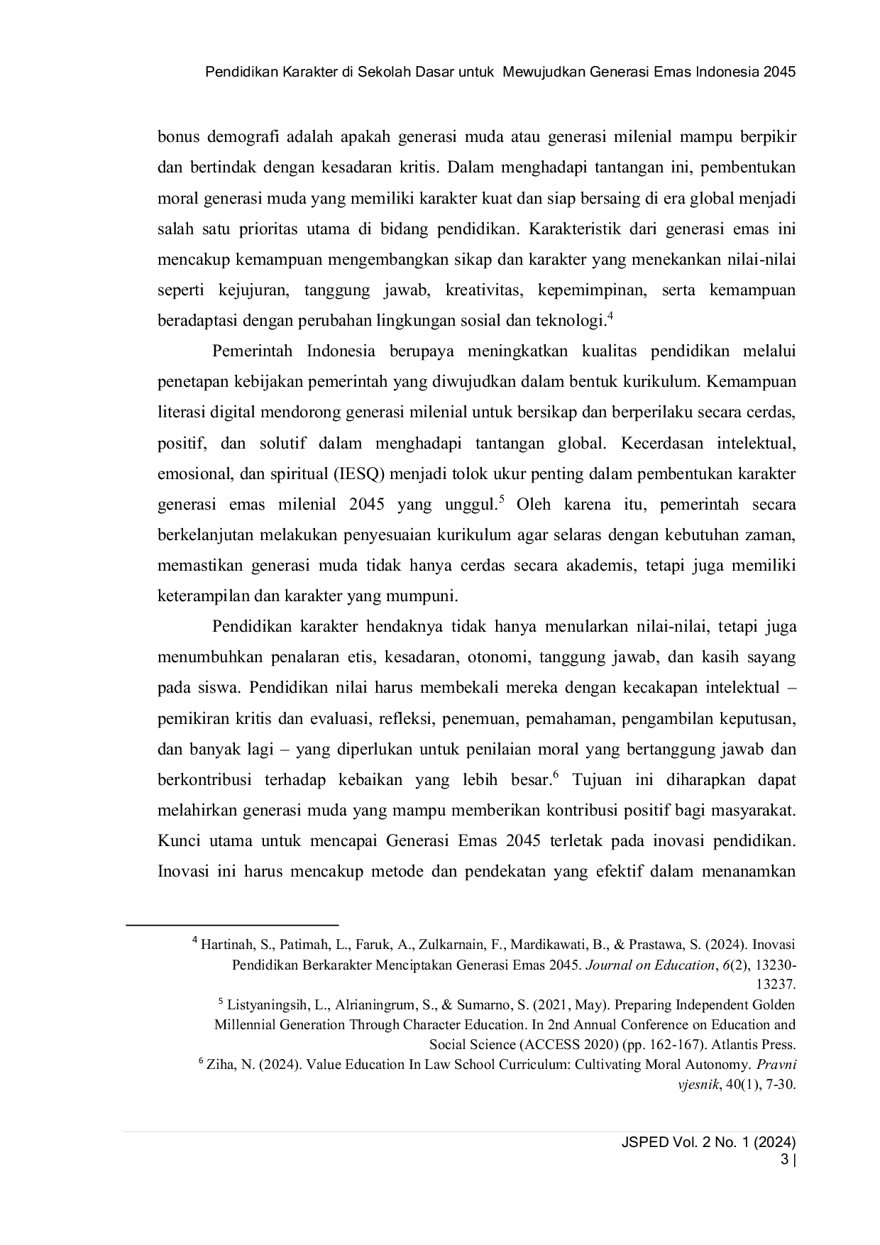 JURIS Implementasi Pendidikan Karakter di Sekolah Dasar untuk Mewujudkan Generasi Emas Indonesia 2045