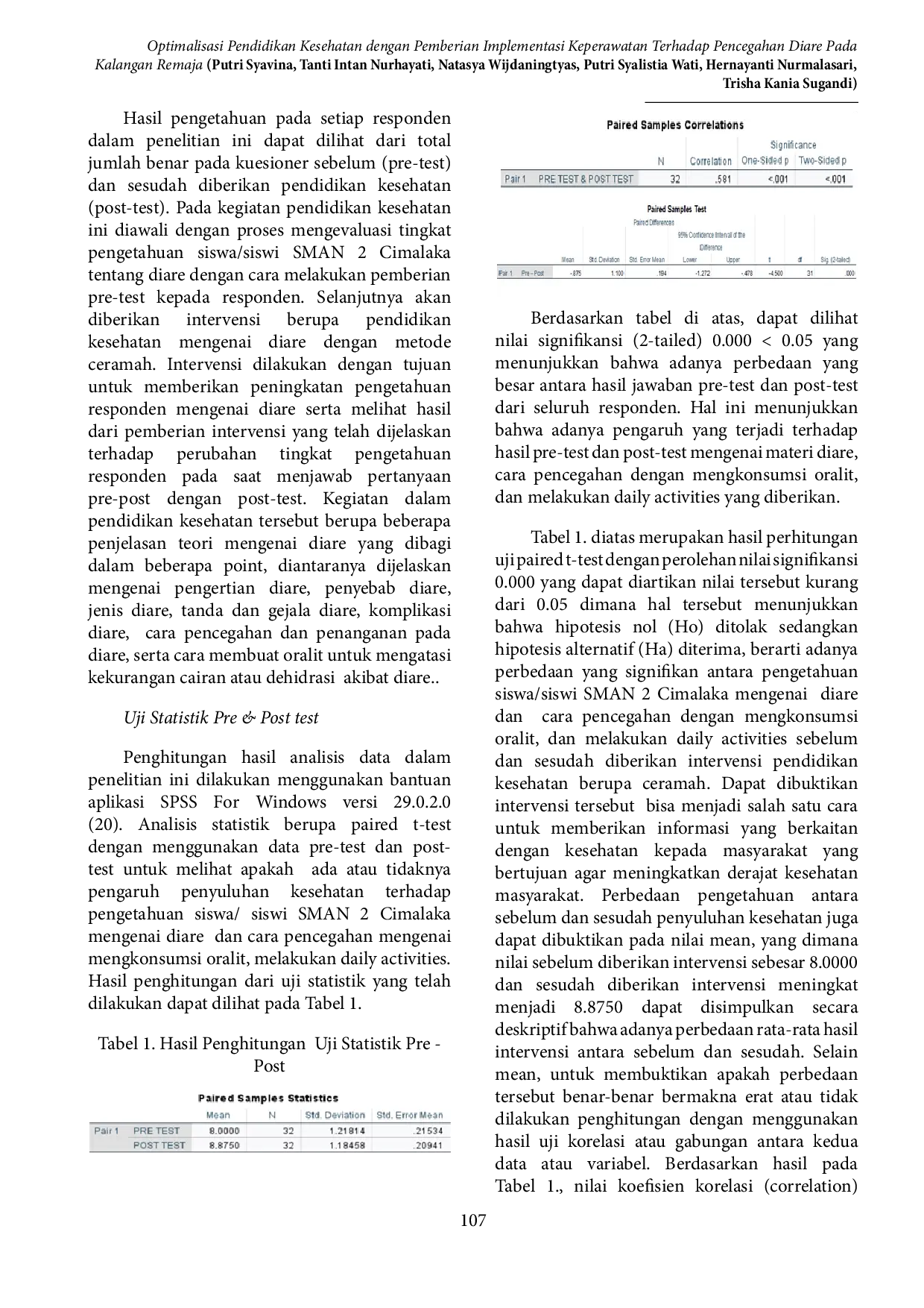 JURIS Optimalisasi Pendidikan Kesehatan dengan Pemberian Implementasi Keperawatan Terhadap Pencegahan Diare Pada Kalangan Remaja