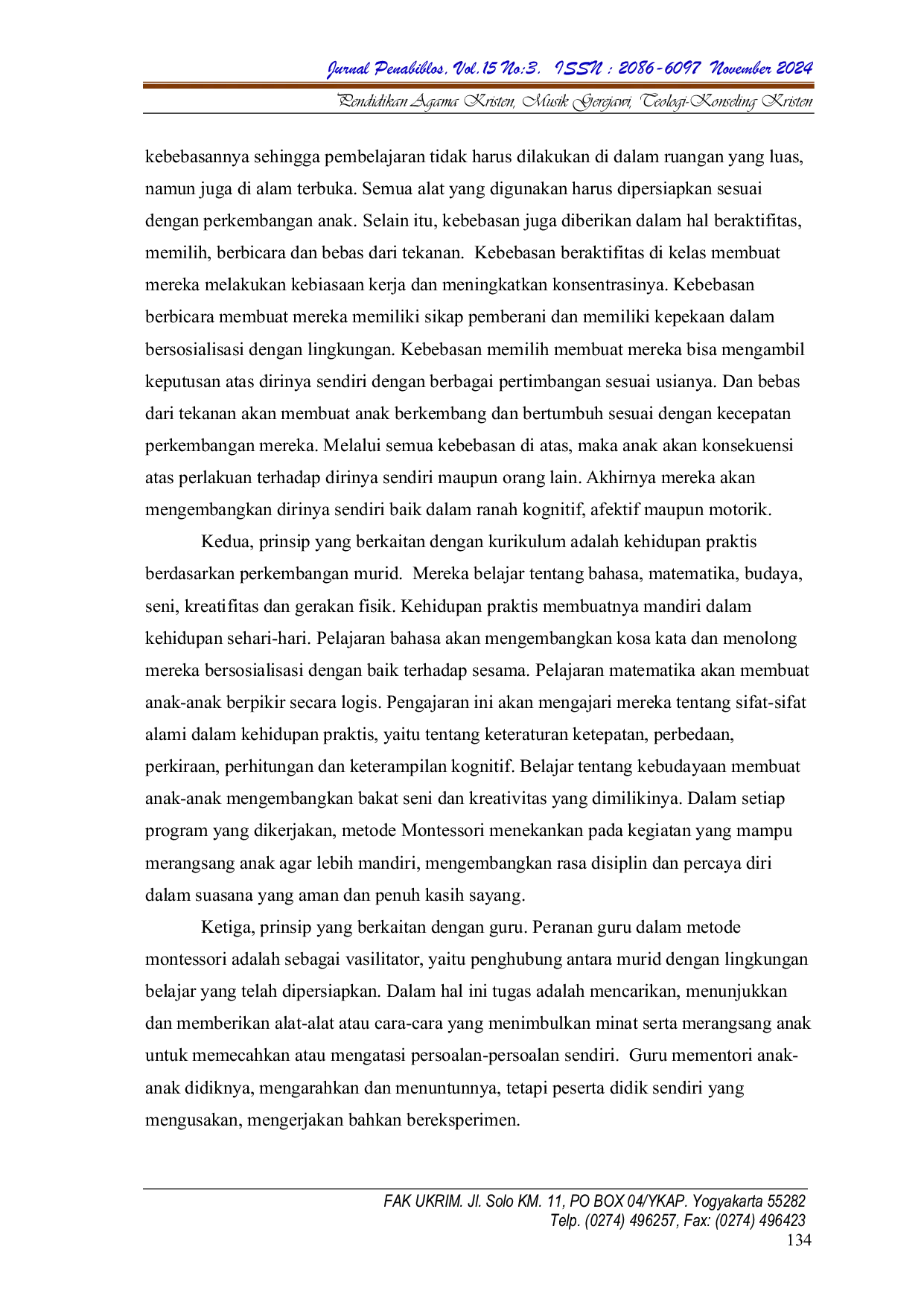 JURIS PENDIDIKAN KRISTEN DI TAMAN KANAK KANAK MELALUI METODE MONTESSORI