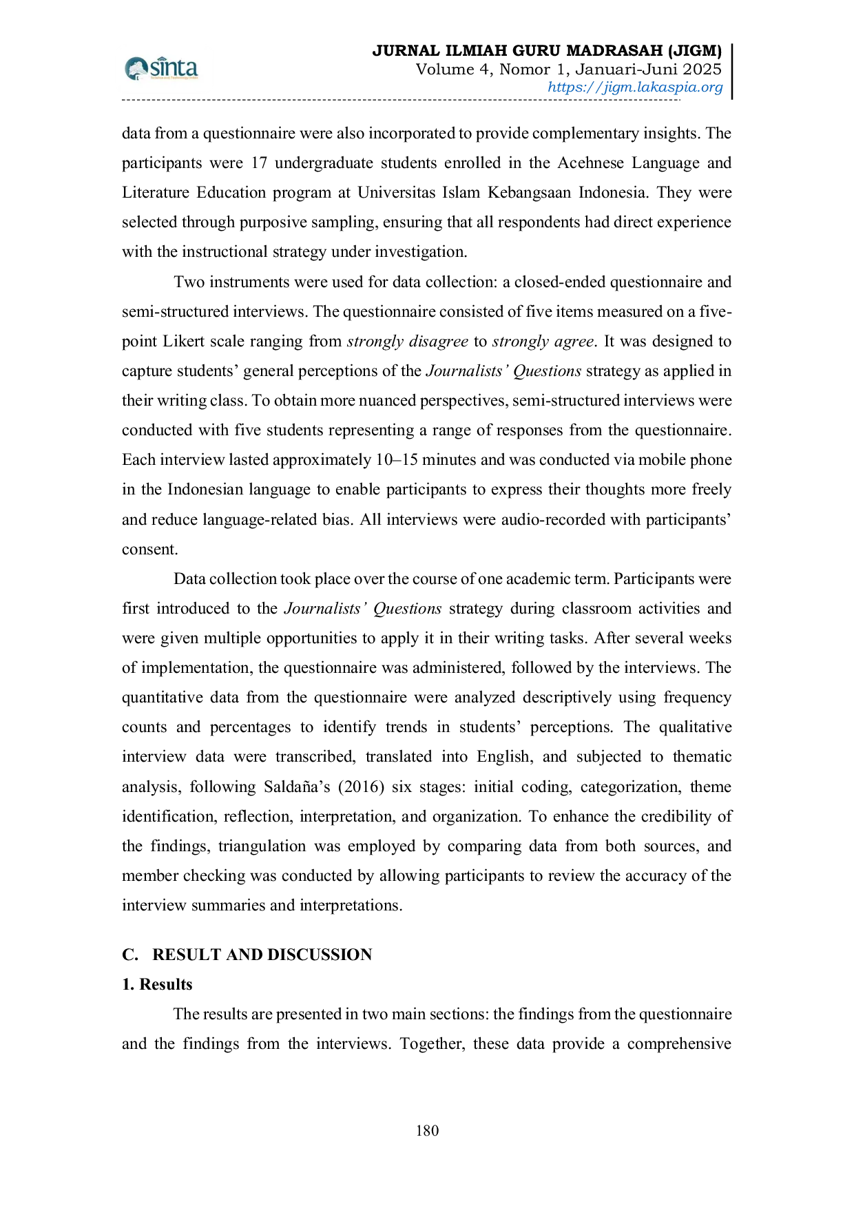 JURIS Students Perceptions of the Journalists Questions Strategy in Enhancing EFL Writing Achievement